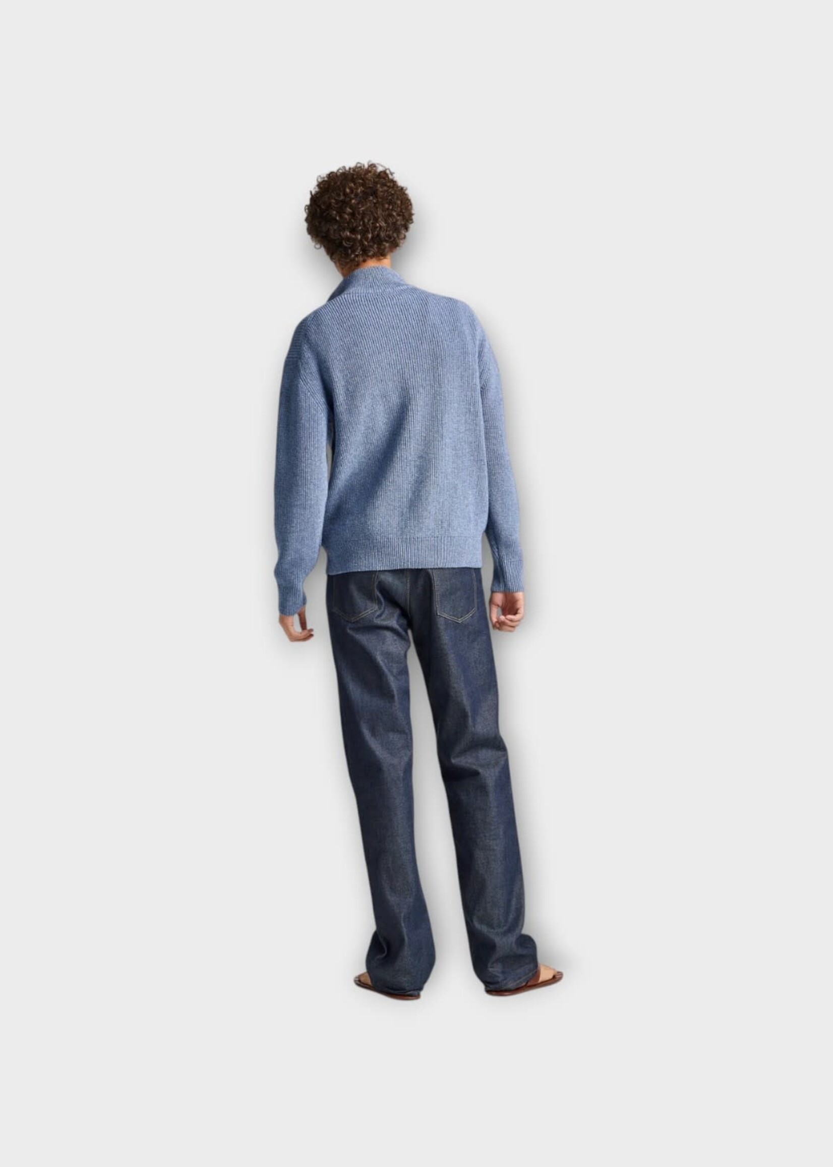 J.W. Anderson J.W.Anderson Knitwear, Blue, Wool & Cotton Mix Half-Zip Jumper In Smoke Blue