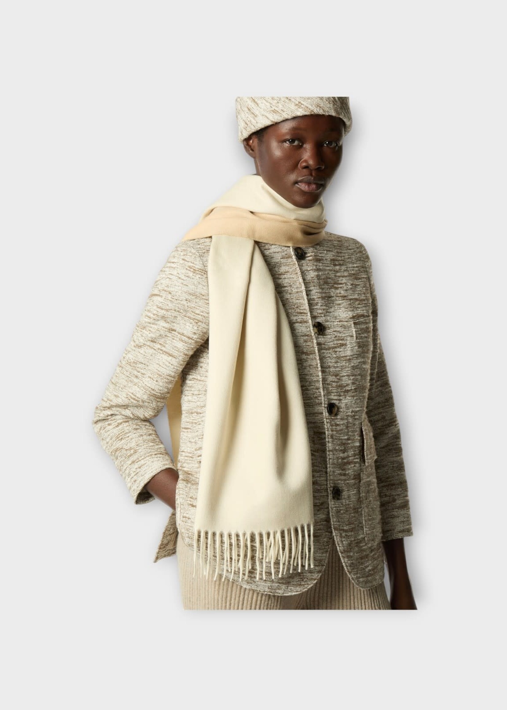 Loro Piana Loro Piana Scarf, Multi, Cashmere Two Tone Fringed Scarf In Shea Butter & Hazelnut Cream