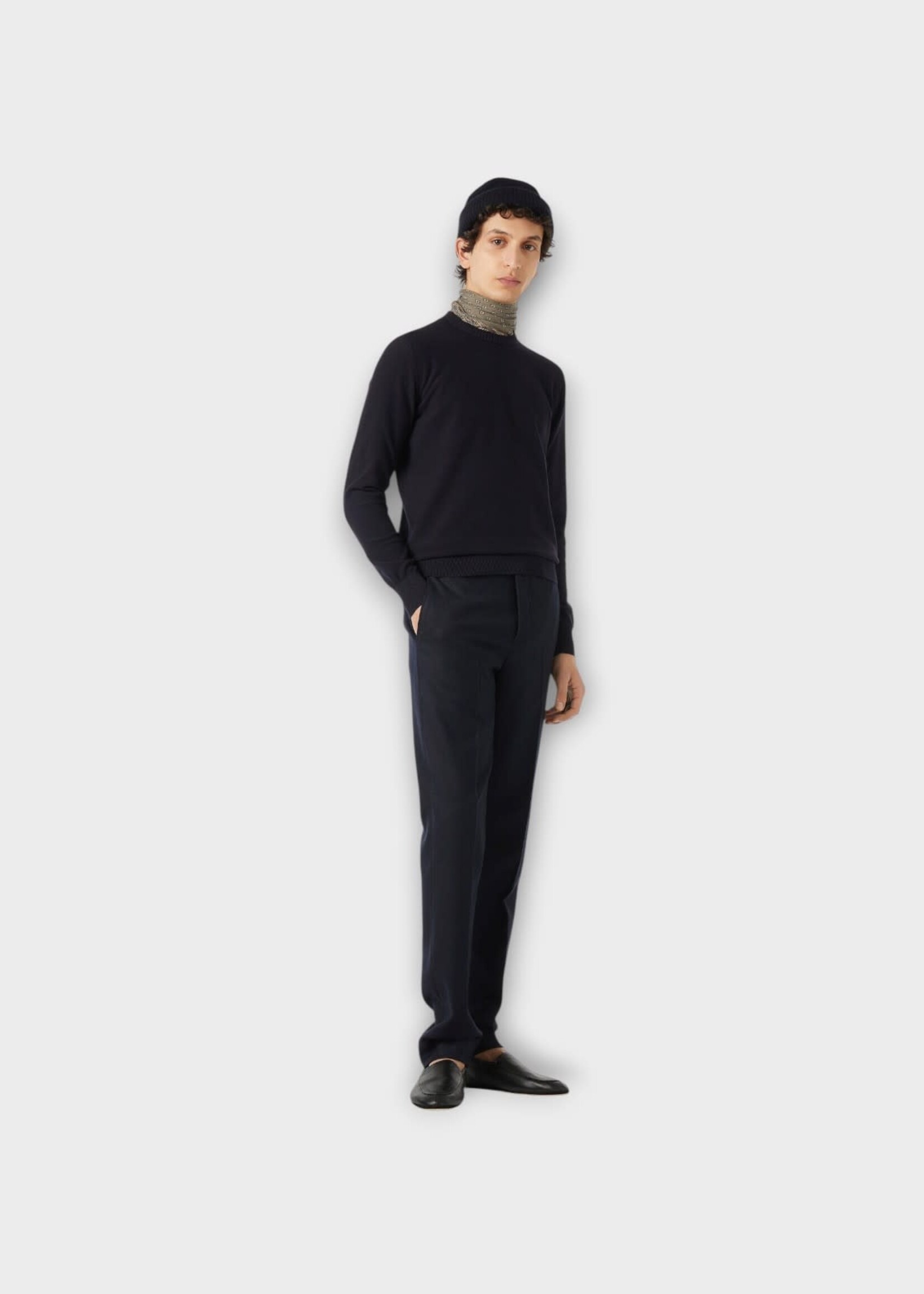 Loro Piana Loro Piana Knitwear, Navy, Walkery Cotton & Silk Crewneck Sweater In Blue Navy