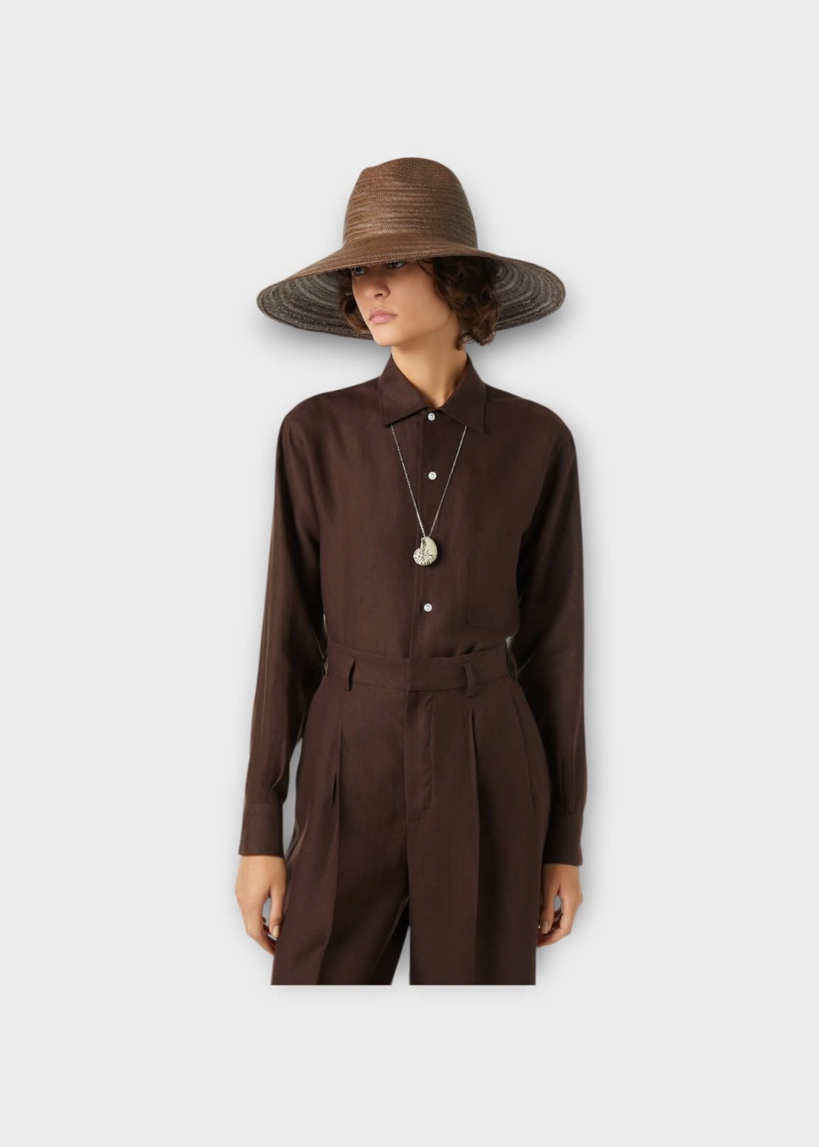 Loro Piana Loro Piana Shirt, Brown, Andre' Linen Shirt In Carob Bean w/ Chest Pocket