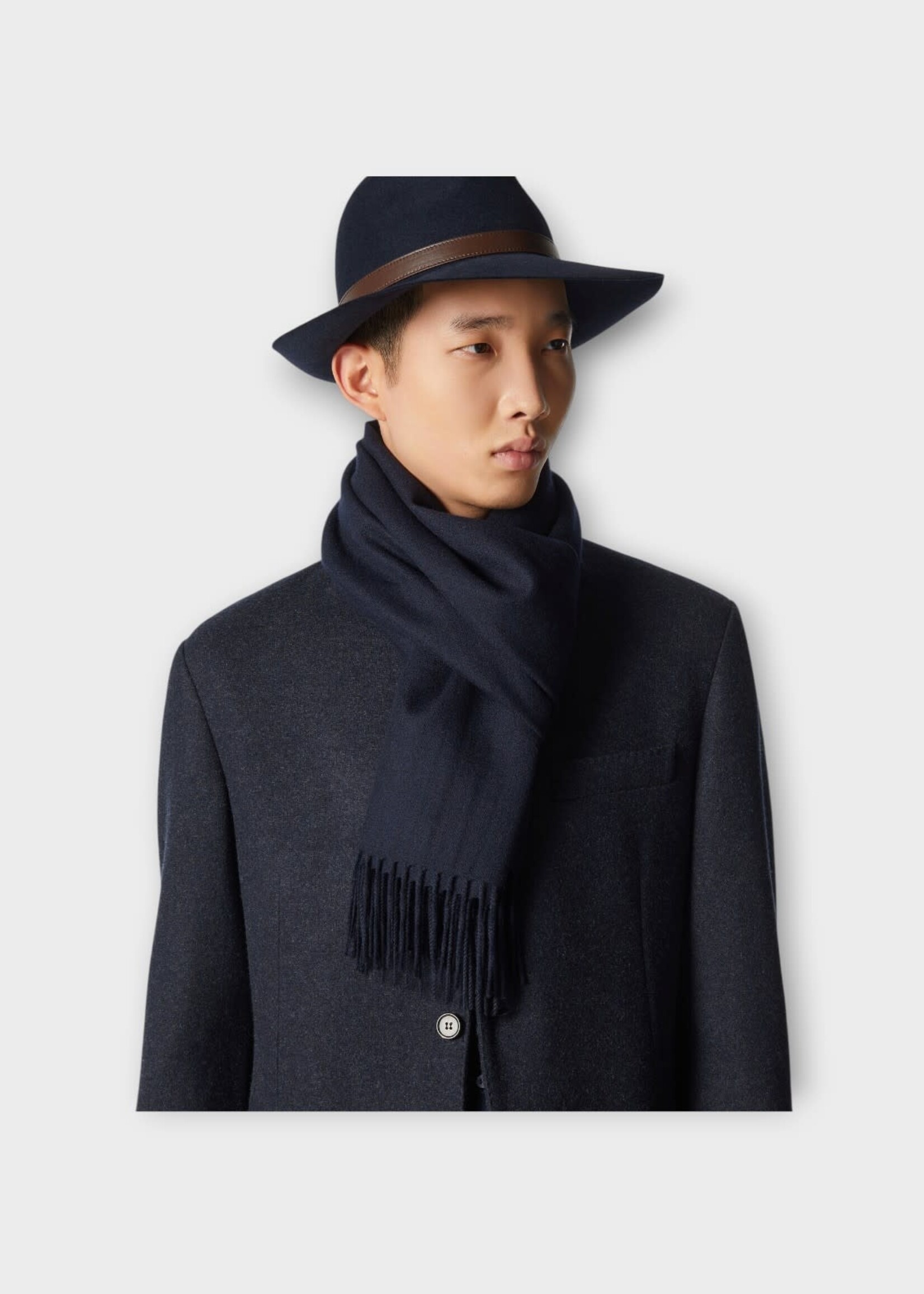 Loro Piana Loro Piana Scarf, Navy, Leggera Grande Unita Cashmere Fringed Scarf In Blue Navy