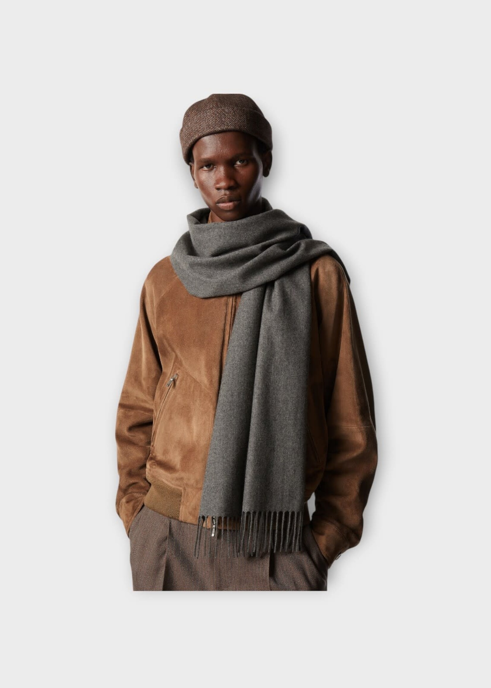 Loro Piana Loro Piana Scarf, Grey, Leggera Grande Unita Cashmere Fringed Scarf In Grey Melange