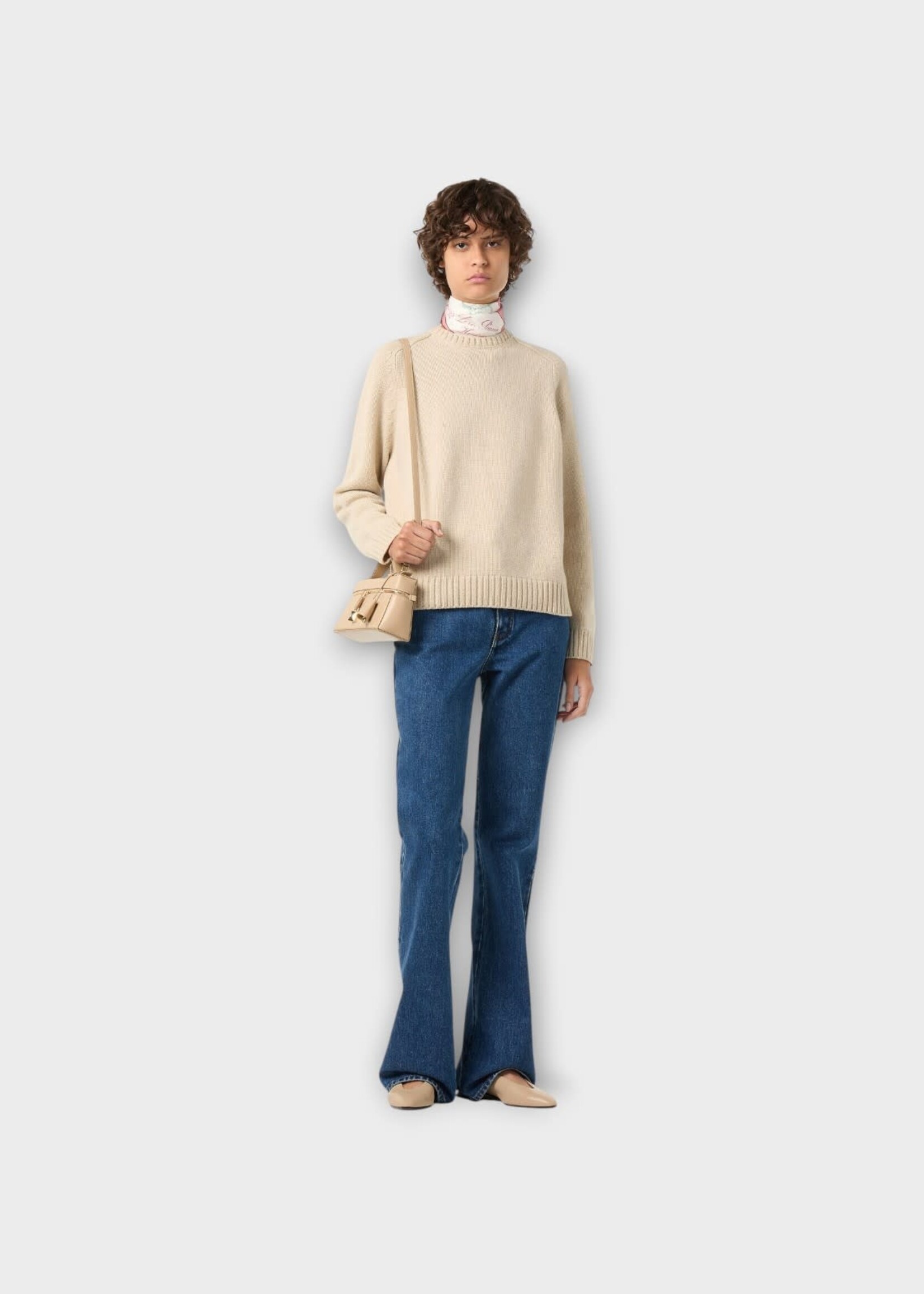 Loro Piana Loro Piana Knitwear, White, Parksville Cashmere Crewneck Sweater In Natural Melange