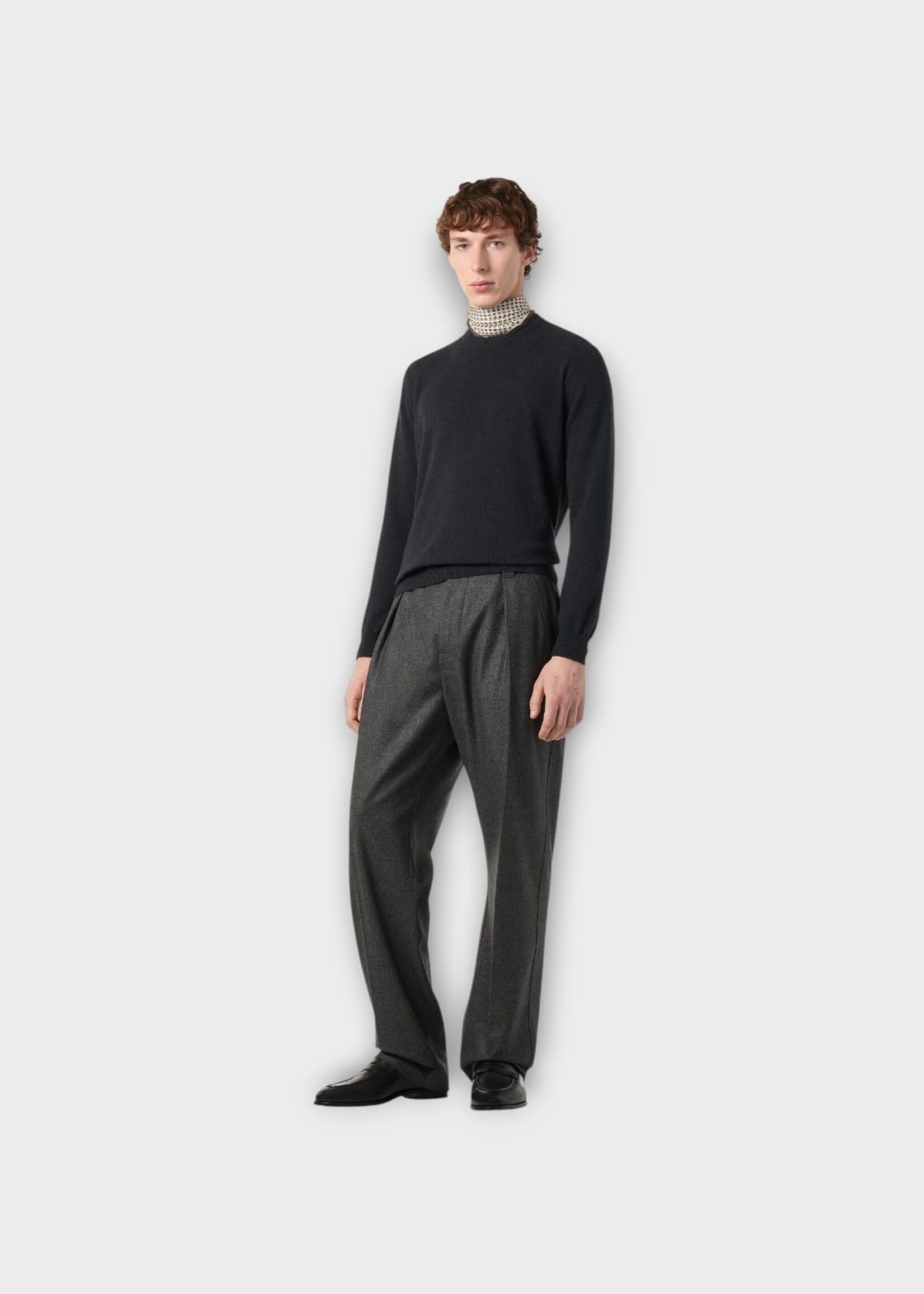 Loro Piana Loro Piana Knitwear, Black, Cashmere Classic Crewneck Sweater In Black-Grey Melange