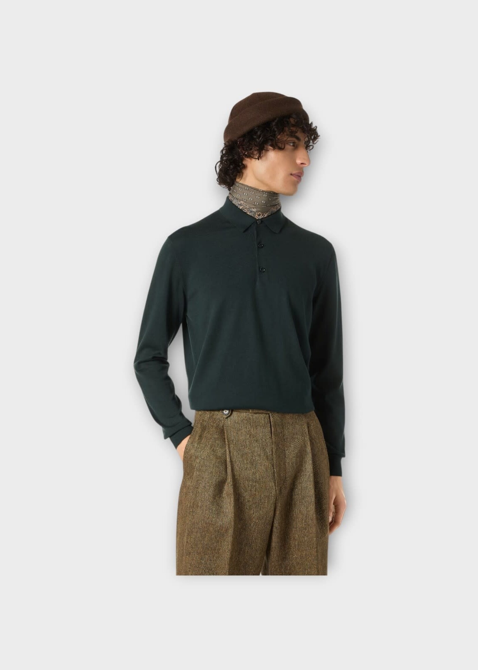 Loro Piana Loro Piana Knitwear, Green, Ice Wish Cotton Long Sleeve Polo In Meadow Haze