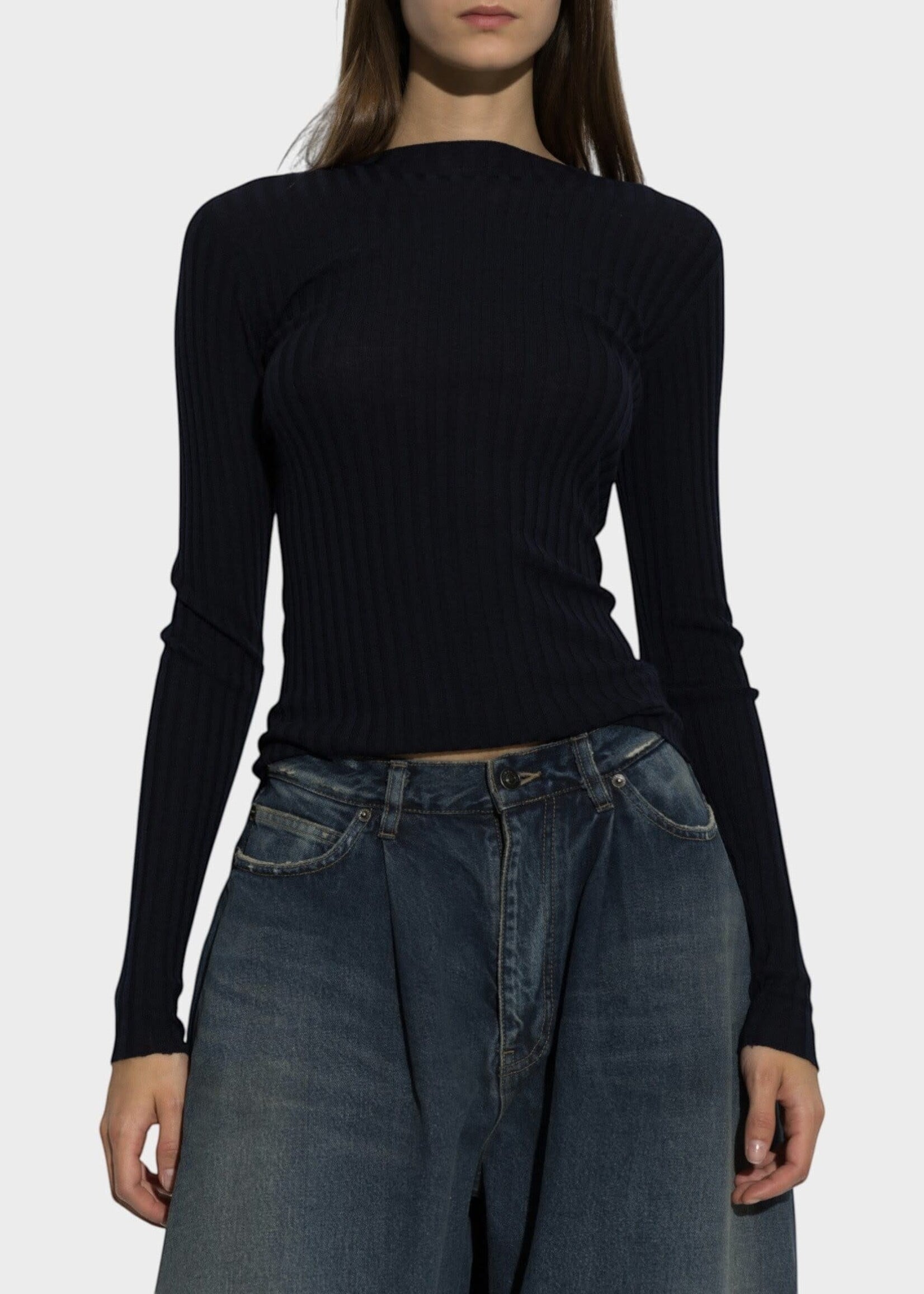 Balenciaga Balenciaga Knitwear, Navy, Wool Ribbed Crew Neck in Navy