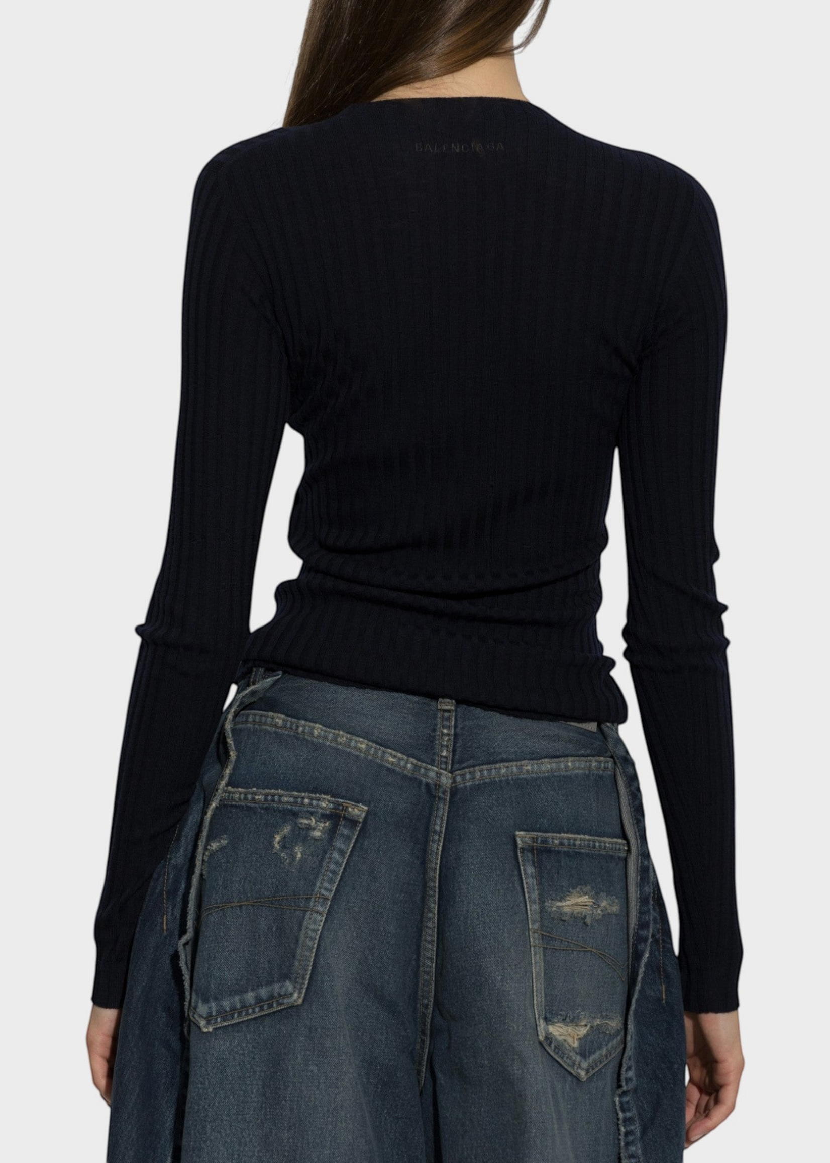 Balenciaga Balenciaga Knitwear, Navy, Wool Ribbed Crew Neck in Navy