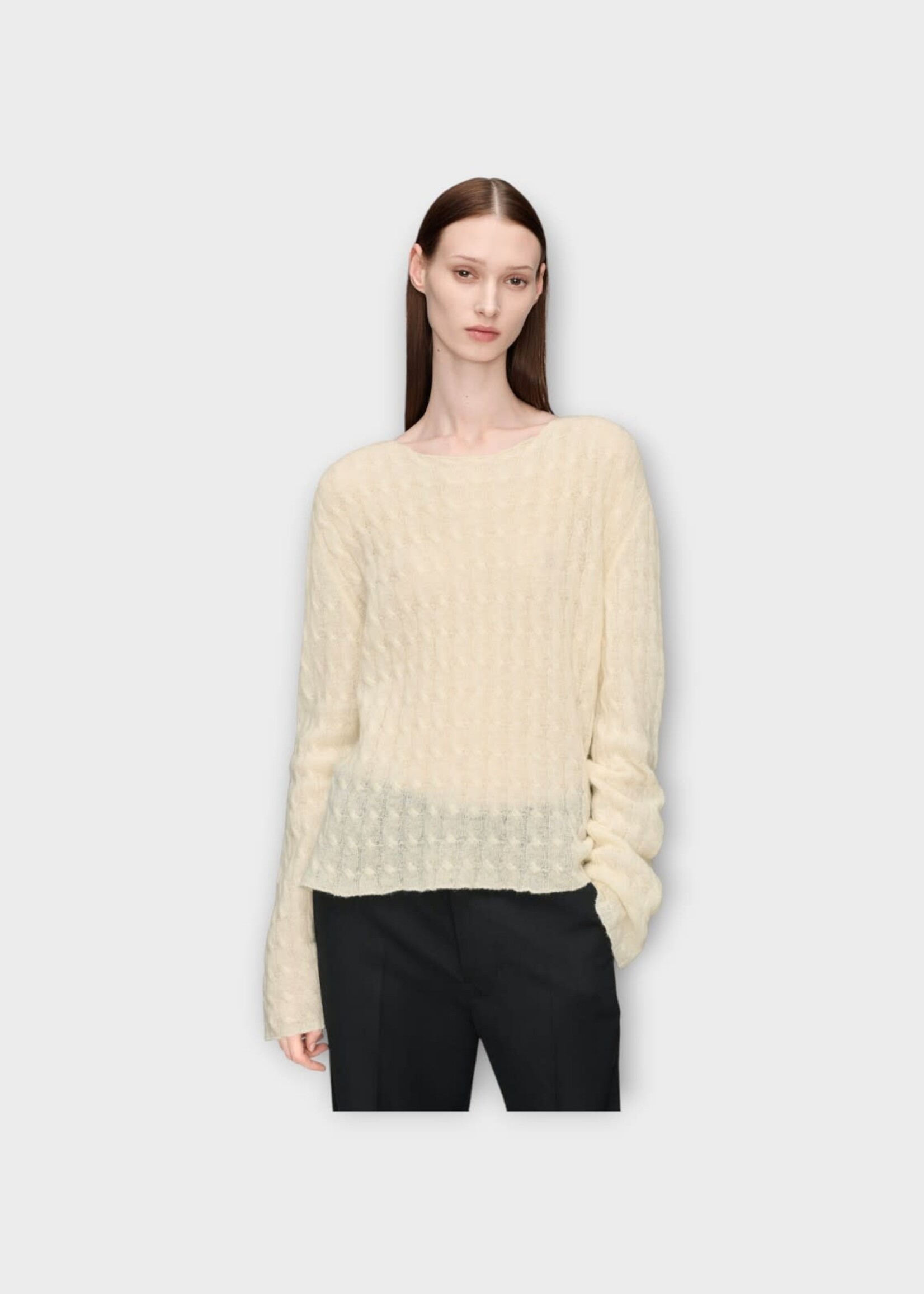Maison Margiela Maison Margiela Knitwear, White, Wool & Cashmere Braided Crewneck In Ecru