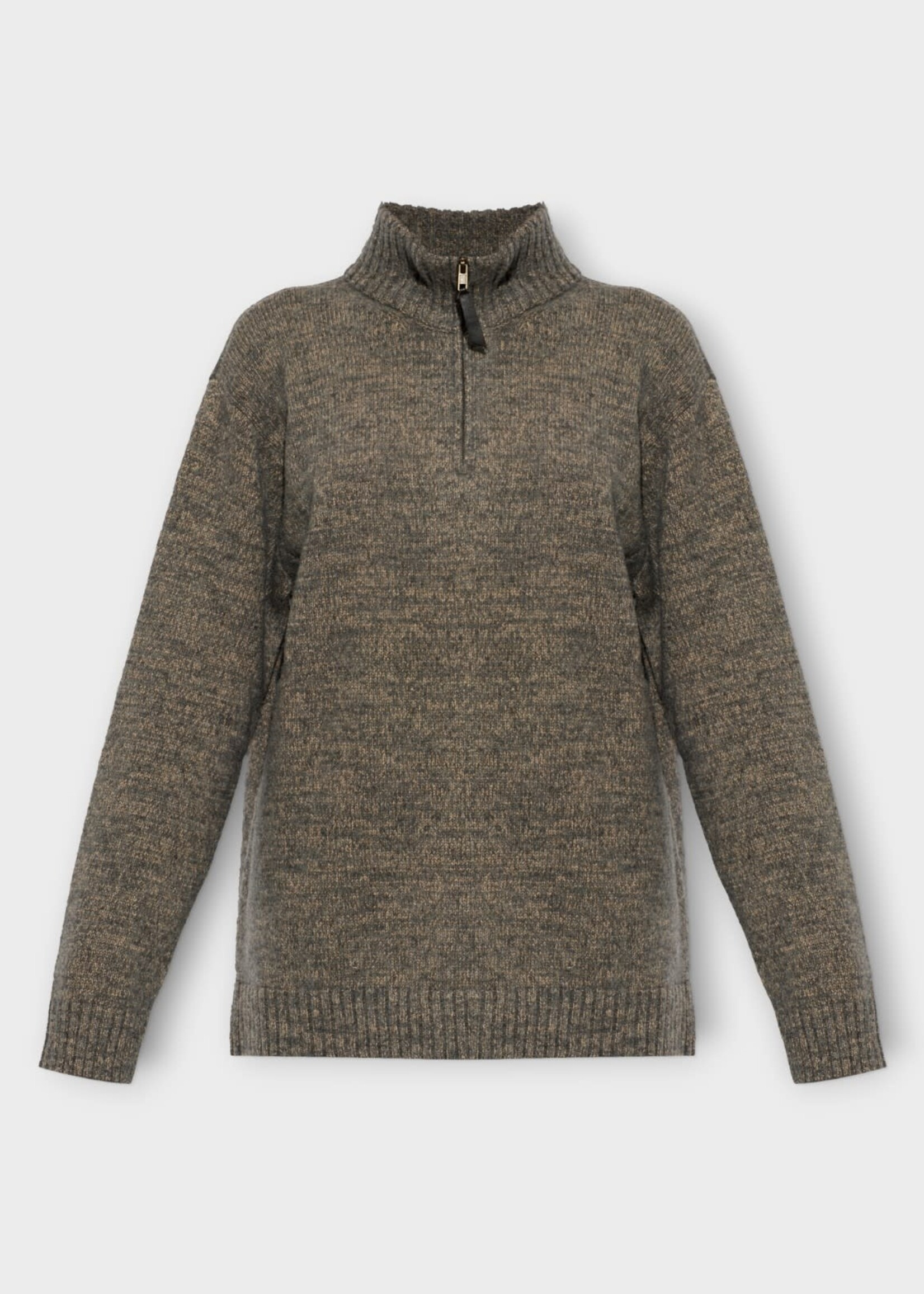 Maison Margiela Maison Margiela Knitwear, Grey, Wool & Cotton Quarter Zip Sweater In Grey & Camel