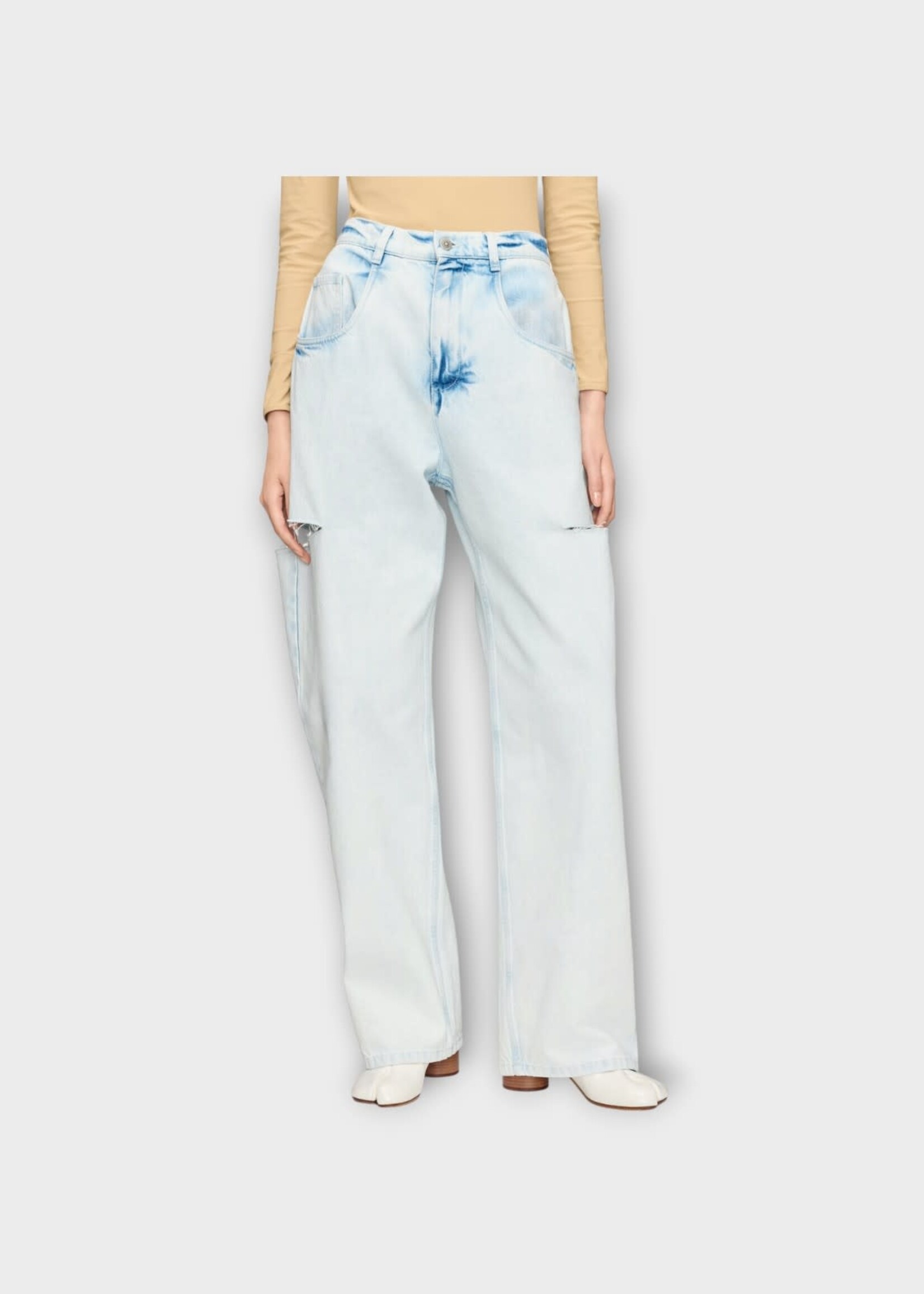 Maison Margiela Maison Margiela Jeans, Blue, Cut Out Denim Pants In Bleached Indigo Blue