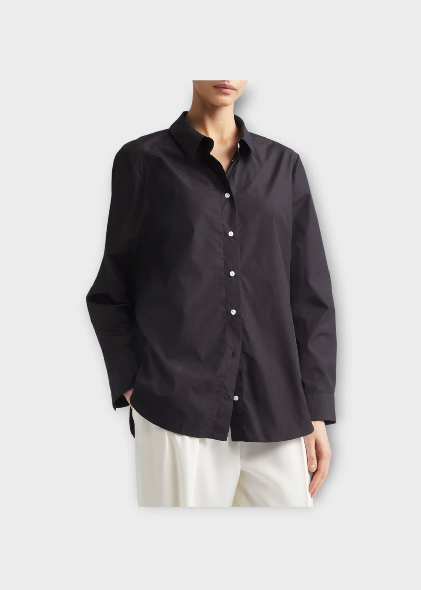 Partow Partow Shirt, Black, Bryant Cotton Poplin Long Sleeve Button-Front Shirt In Black