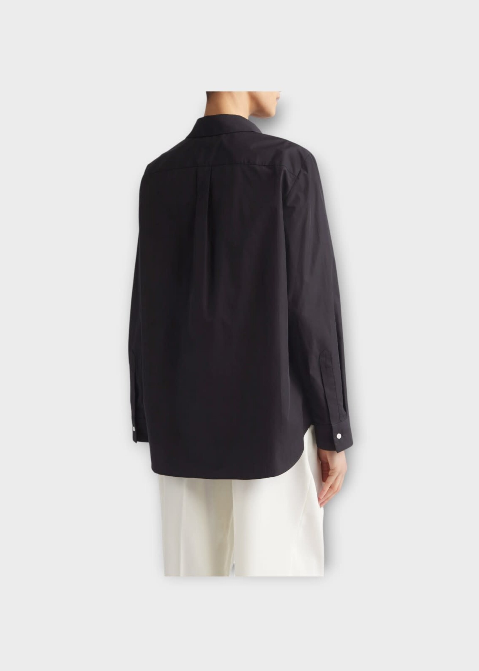 Partow Partow Shirt, Black, Bryant Cotton Poplin Long Sleeve Button-Front Shirt In Black