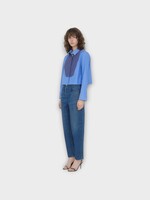 Partow Partow Jeans, Blue, Dylan Cotton Mid Rise Barrel Leg Denim Pants in indigo