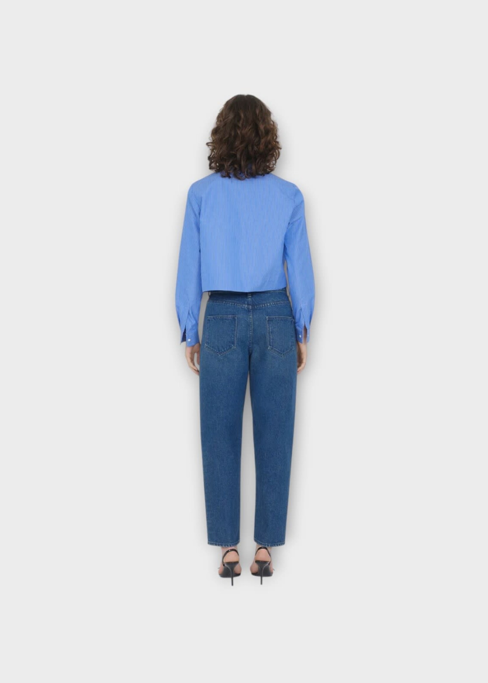 Partow Partow Jeans, Blue, Dylan Cotton Mid Rise Barrel Leg Denim Pants in indigo