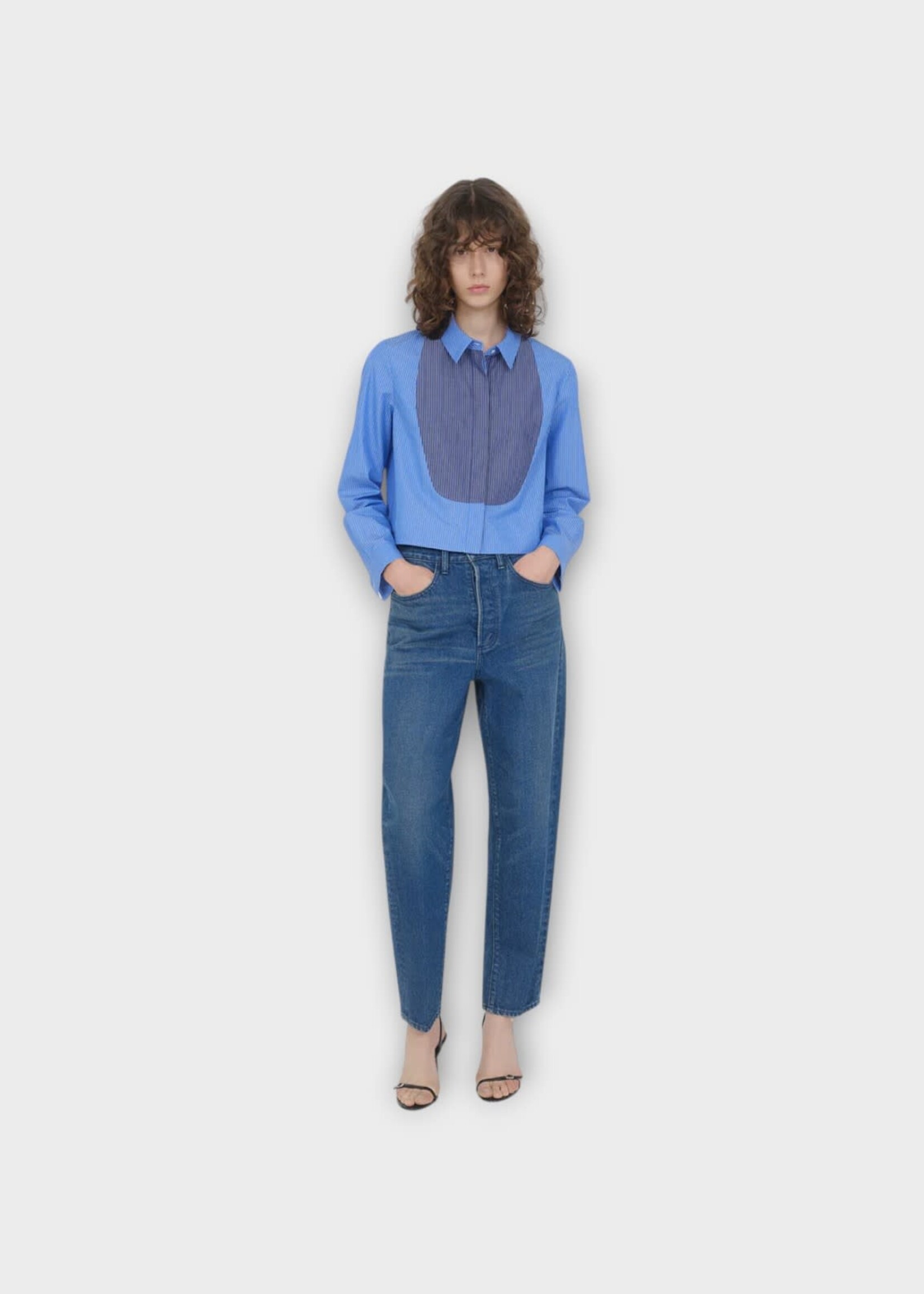 Partow Partow Jeans, Blue, Dylan Cotton Mid Rise Barrel Leg Denim Pants in indigo