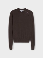 Partow Partow Knitwear, Brown, Bea Wool Crew Neck Sweater In Espresso w/ Zip Detail