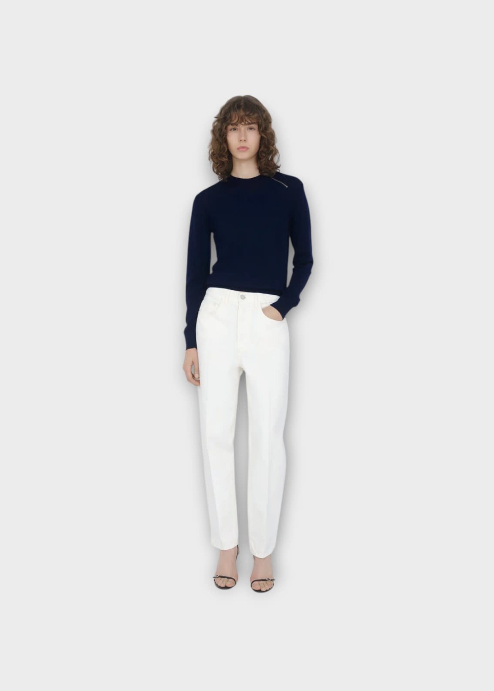 Partow Partow Jeans, White, Dylan Cotton Mid Rise Barrel Leg Denim Pants in White