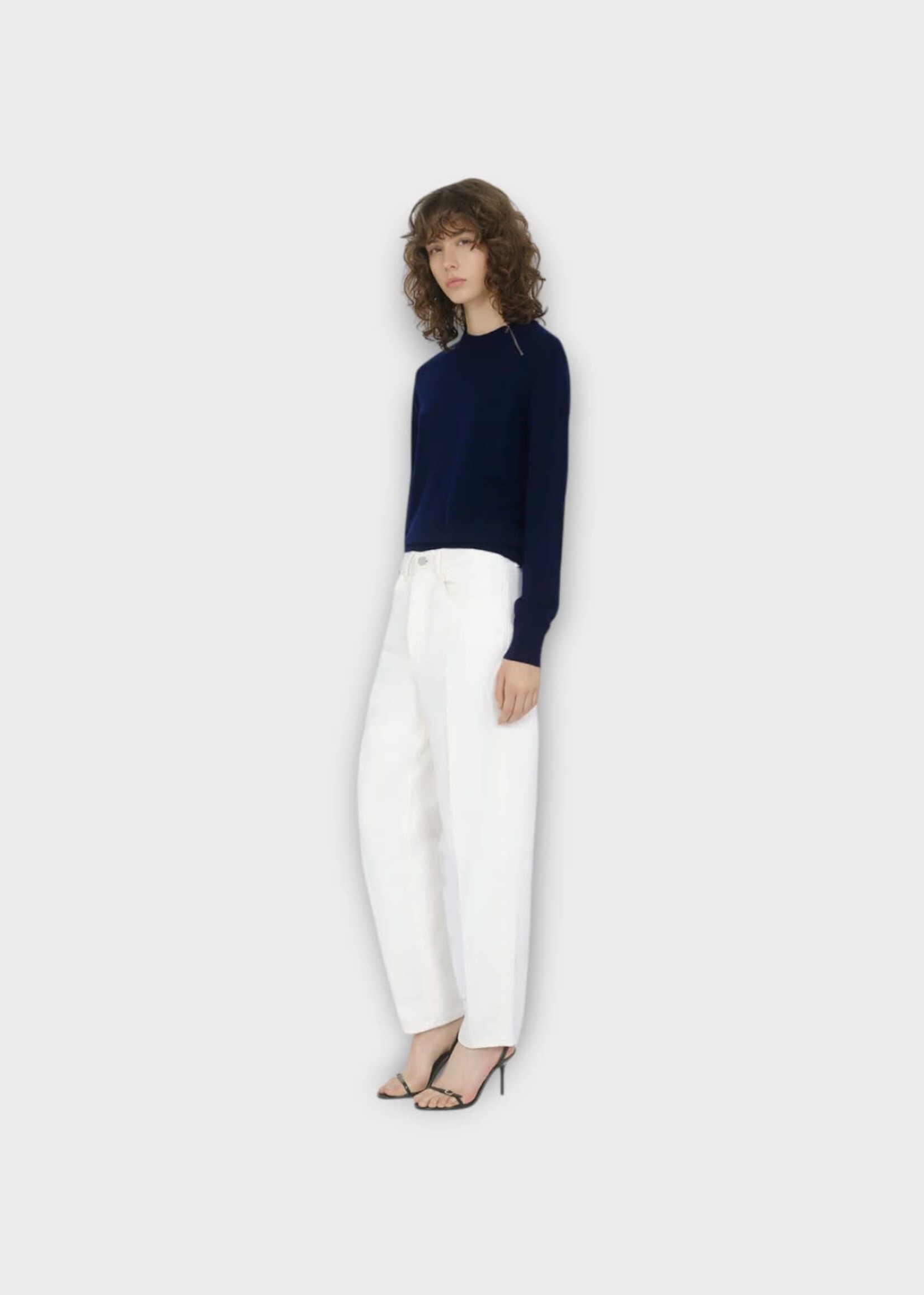 Partow Partow Jeans, White, Dylan Cotton Mid Rise Barrel Leg Denim Pants in White