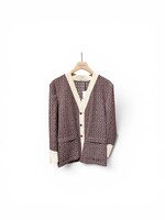 Giuliva Heritage Giuliva Heritage Jacket ,Red, Pablo Linen & Cashmere Mix V-Neck Button Up Textured Knitwear In Red Diamond Weave w/ Pockets