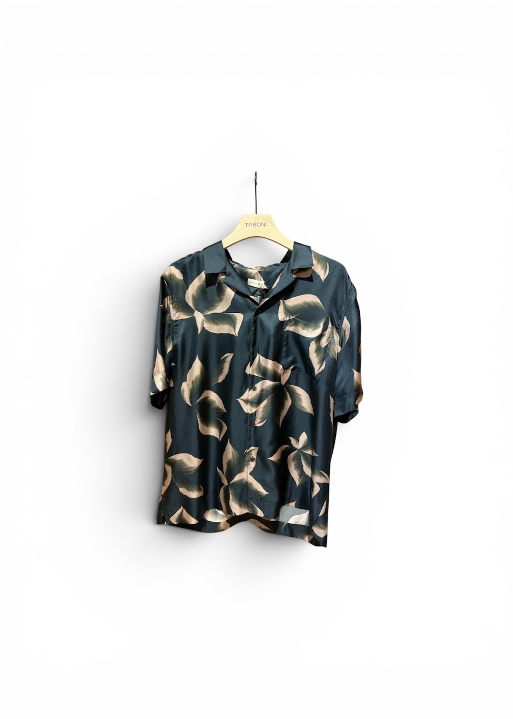 Dries Van Noten Dries Van Noten Shirt, Print, Carltone Silk Collared Short Sleeve Shirt in Dark Navy w/ Flower Print