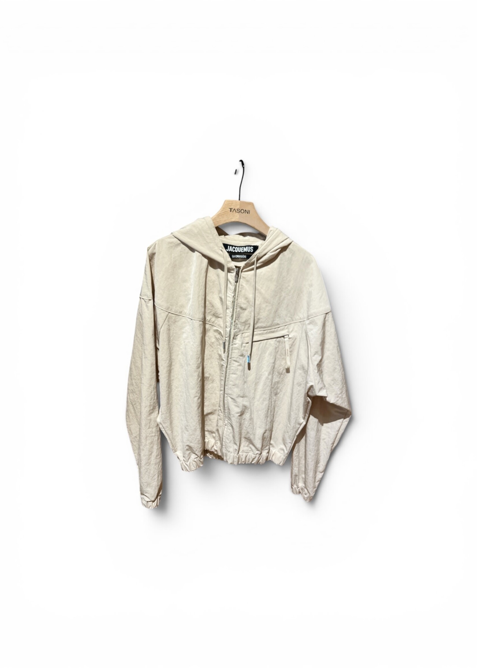 Jacquemus Jacquemus Jacket, White, Le Blouson Bateau Wind Proof Hooded Zip Up Jacket In Off White