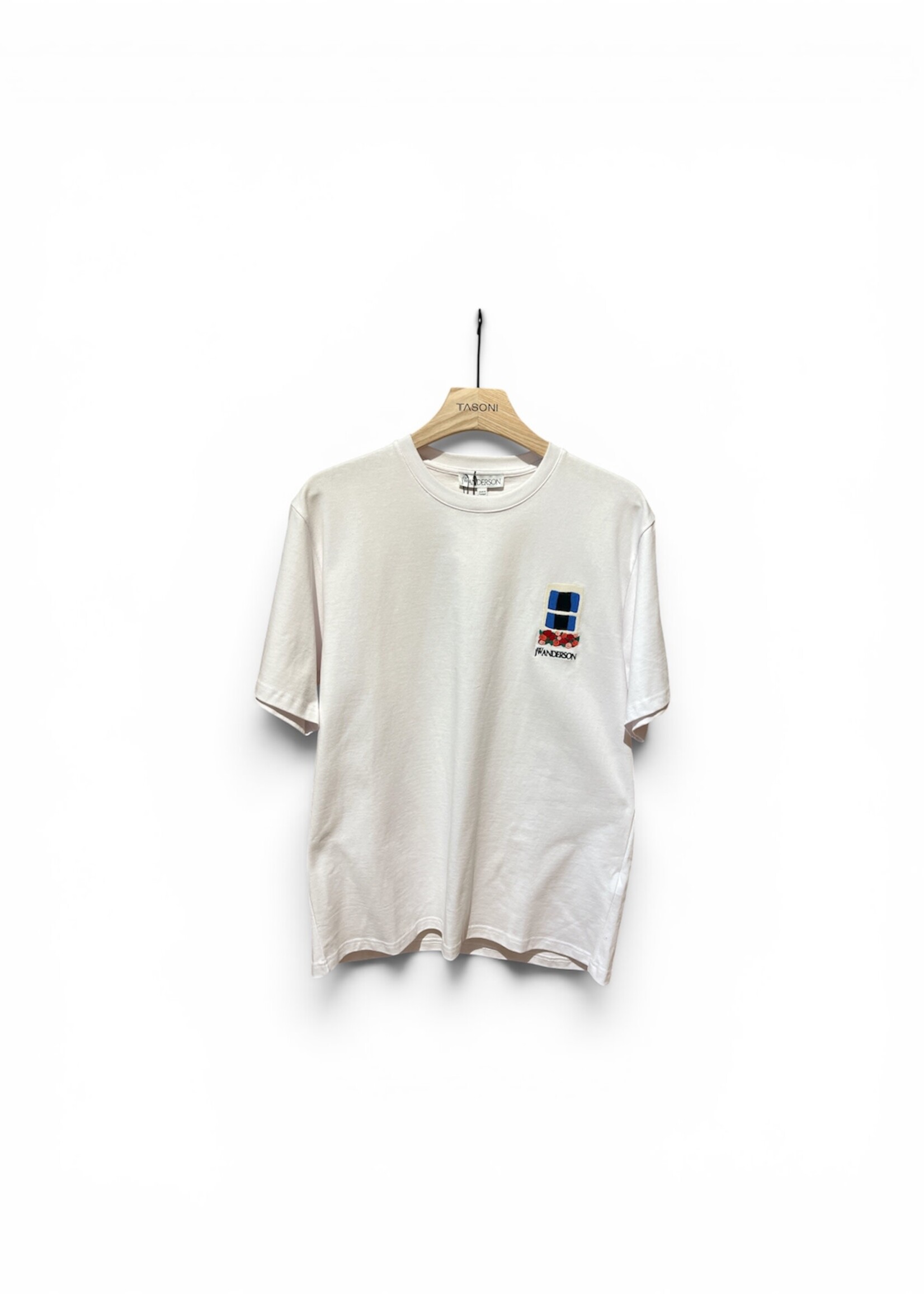 J.W. Anderson J.W. Anderson T-Shirt, White, Cotton Classic Crew Neck T-Shirt In White w/ Window Embroidery