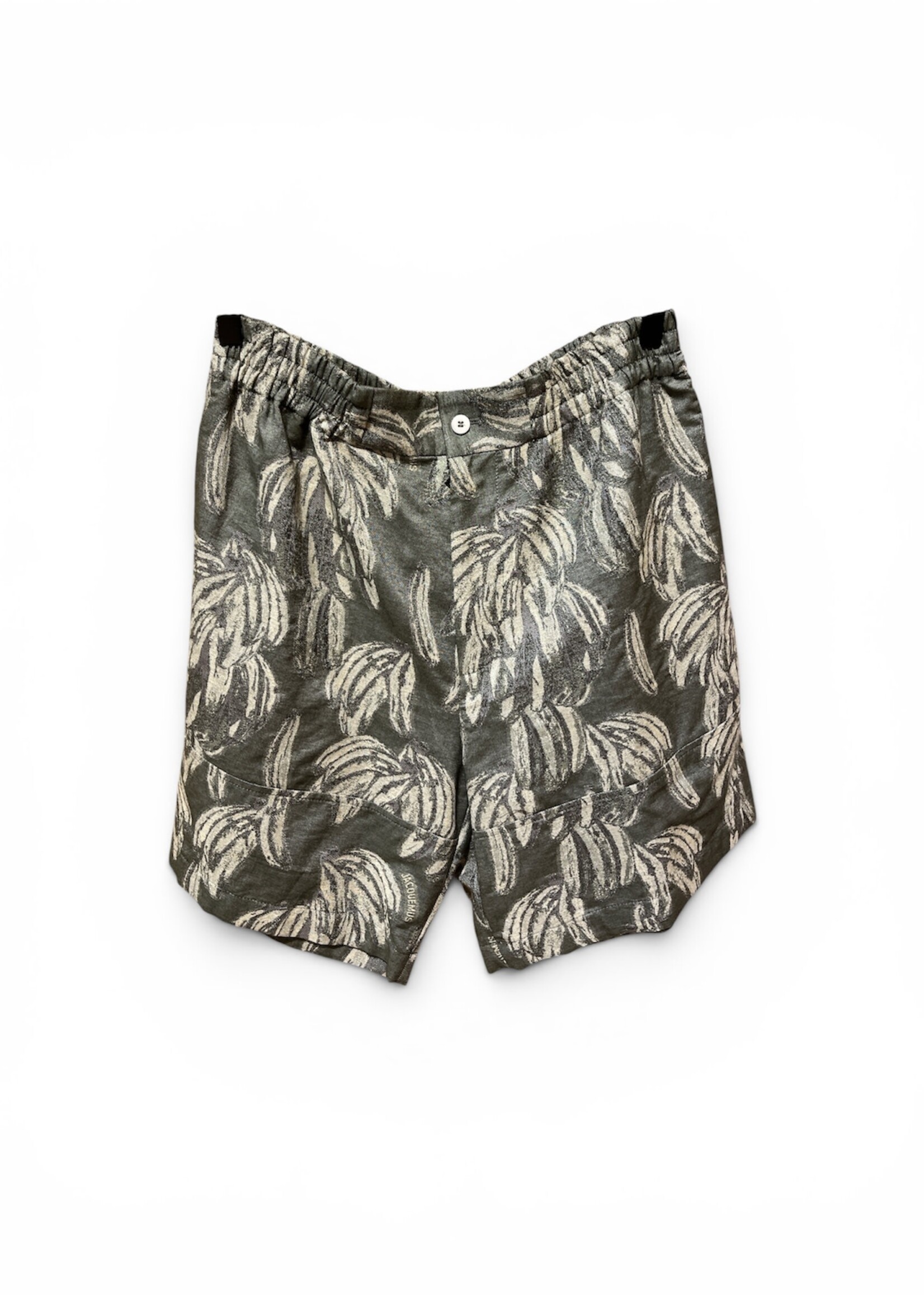 Jacquemus Jacquemus Shorts, Print, Le Short Aloe Cotton Elasticated Waist Shorts in Khaki w/ Banana Jacquard