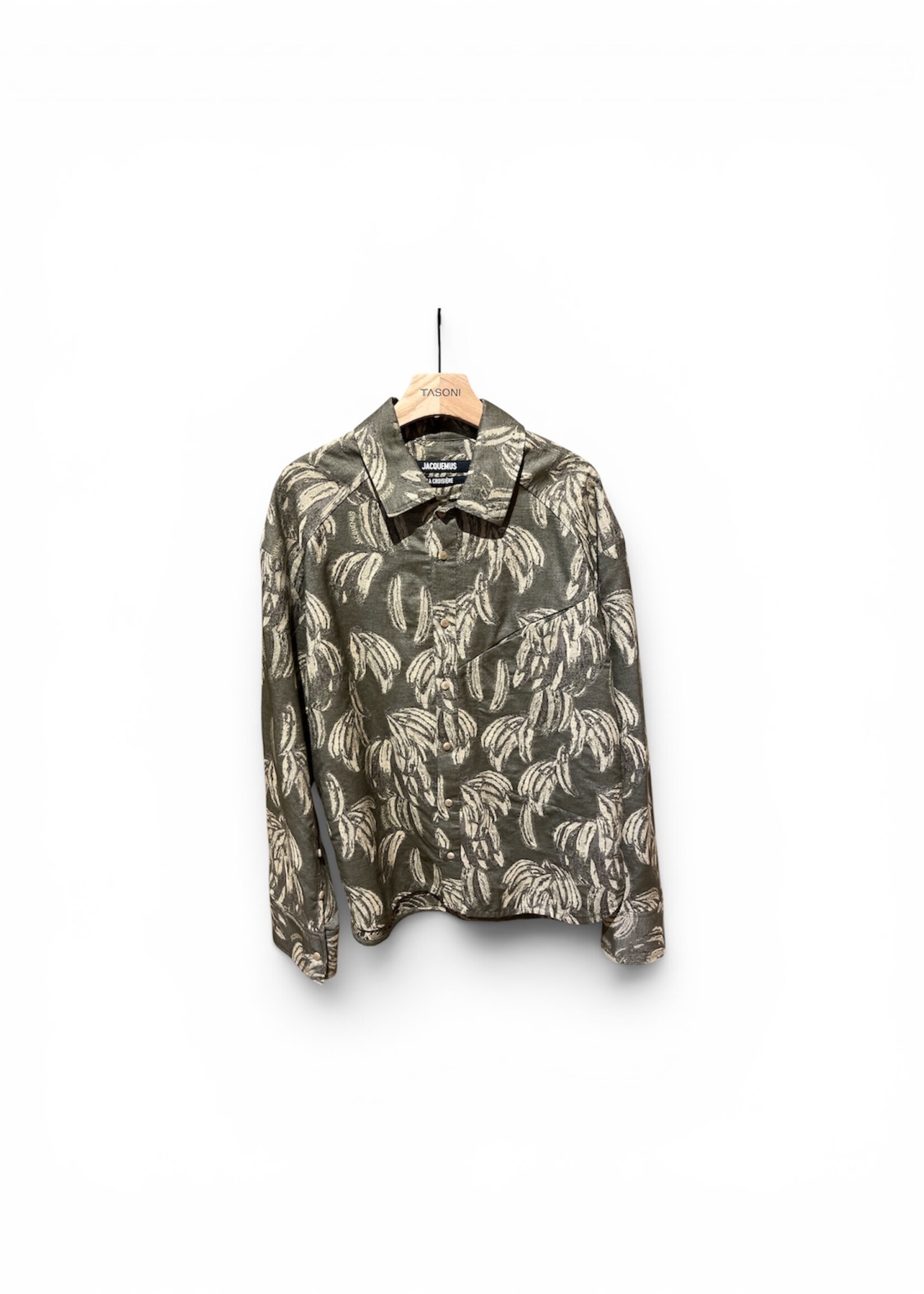 Jacquemus Jacquemus Shirt, Print, La Chemise Bateau Collared in Khaki w/ Banana Jacquard & Slanted Pocket