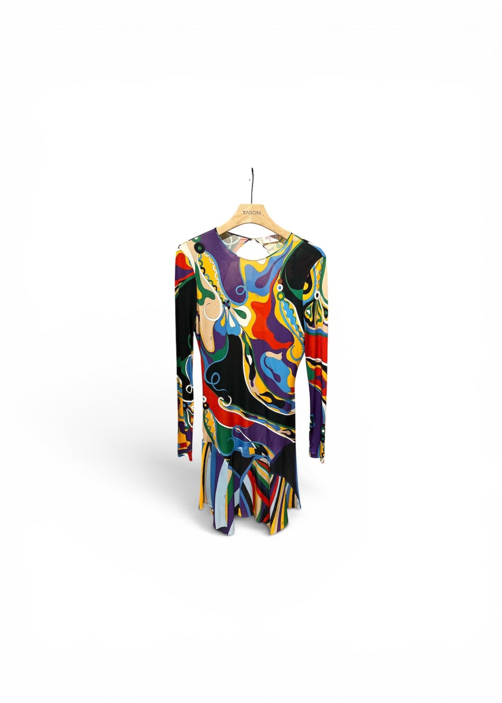 Emilio Pucci Emilio Pucci Dress, Print, Jersey Satin Crew Neck Long Sleeve Dress In Multicolour Orchidee Print