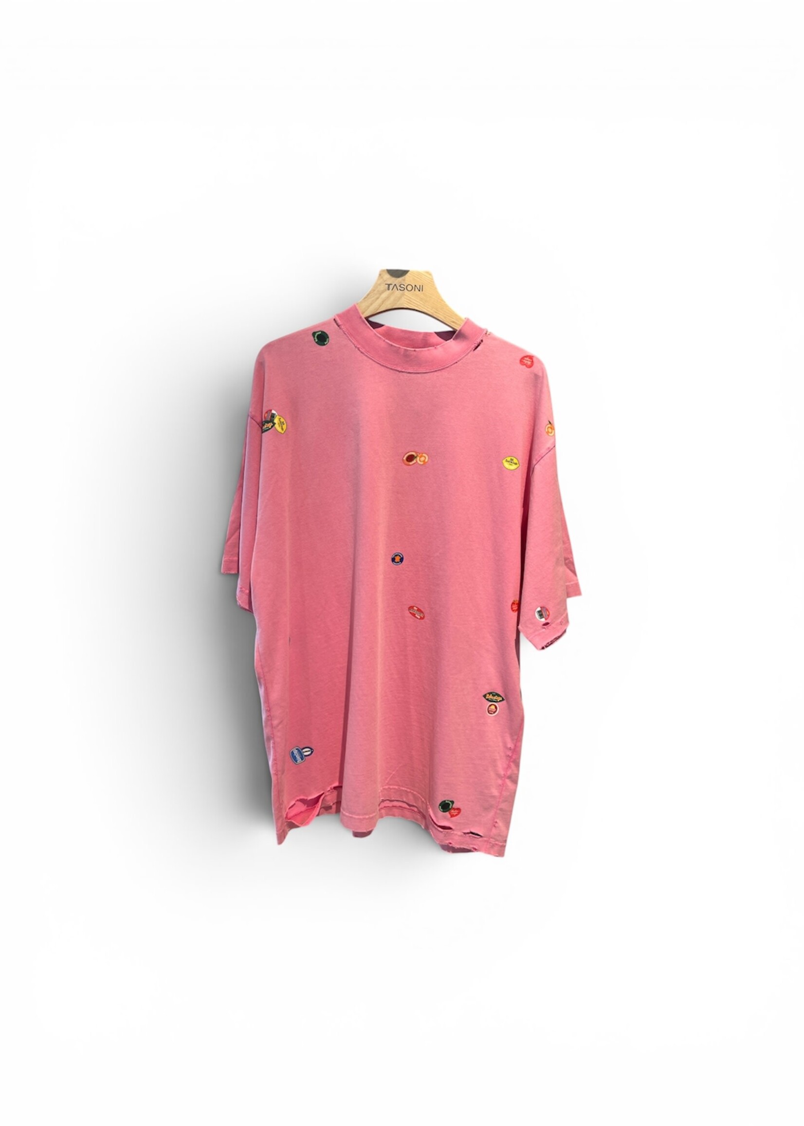 Balenciaga Balenciaga T-Shirt, Pink, Cotton Fruity Vintage Jersey Medium Fit T-Shirt In Faded Dirty Pink w/ Prints All Over
