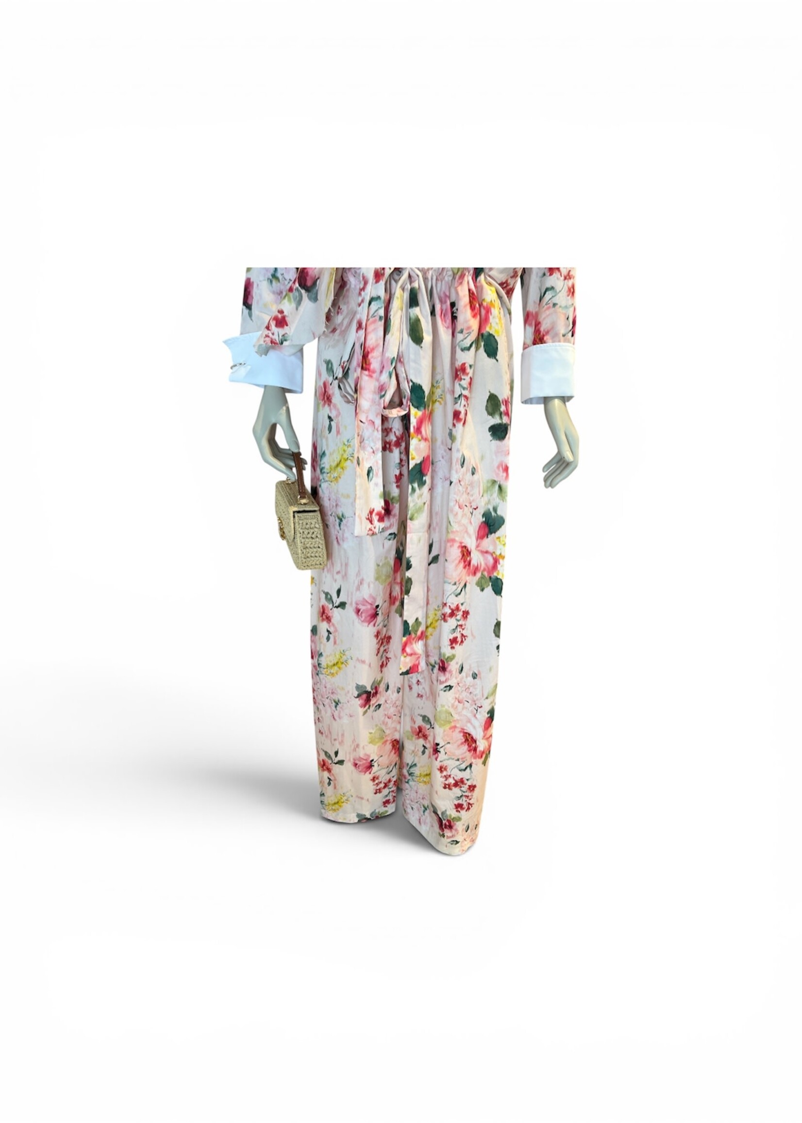 Marques' Almeida Marques Almeida Trousers, Pink, Cotton Drawstring Waist Voluminous Jogger Pants In Pink w/ Floral Print