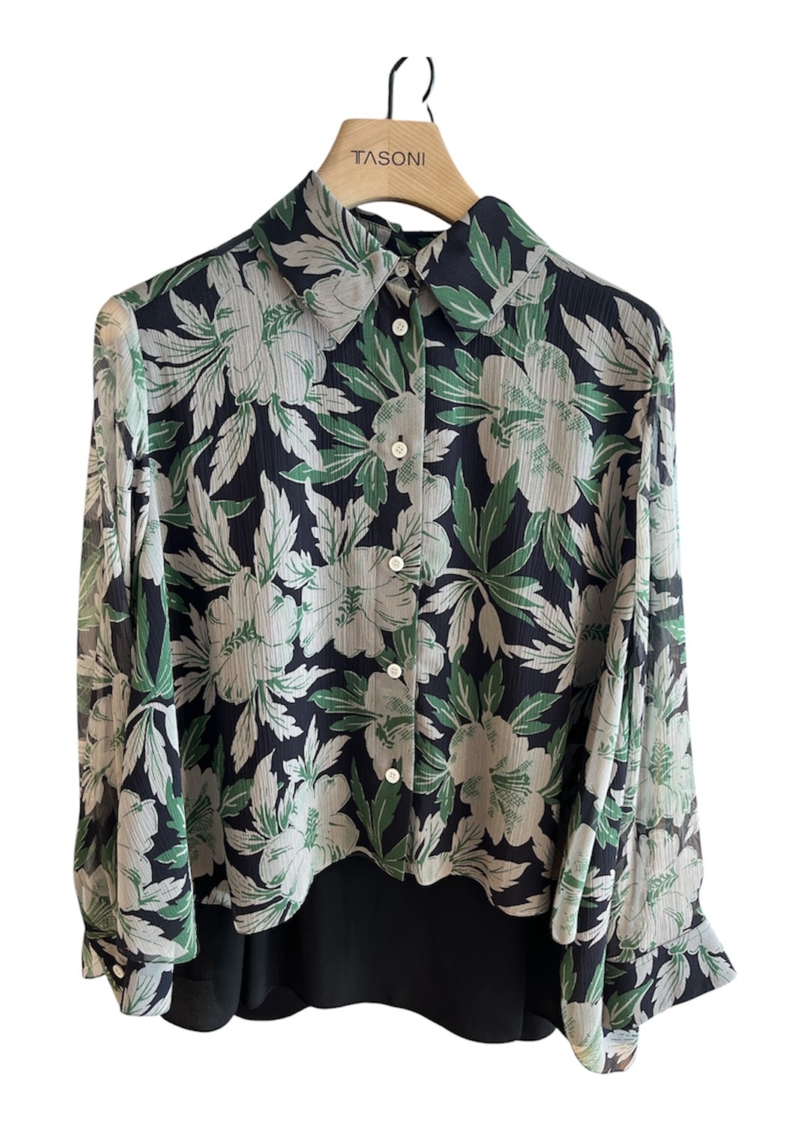 Loewe Loewe Shirt, Print, Silk Relaxed Fit Collared Trapeze Shirt In Multicolour w/ All Over Hibiscus Floral Print
