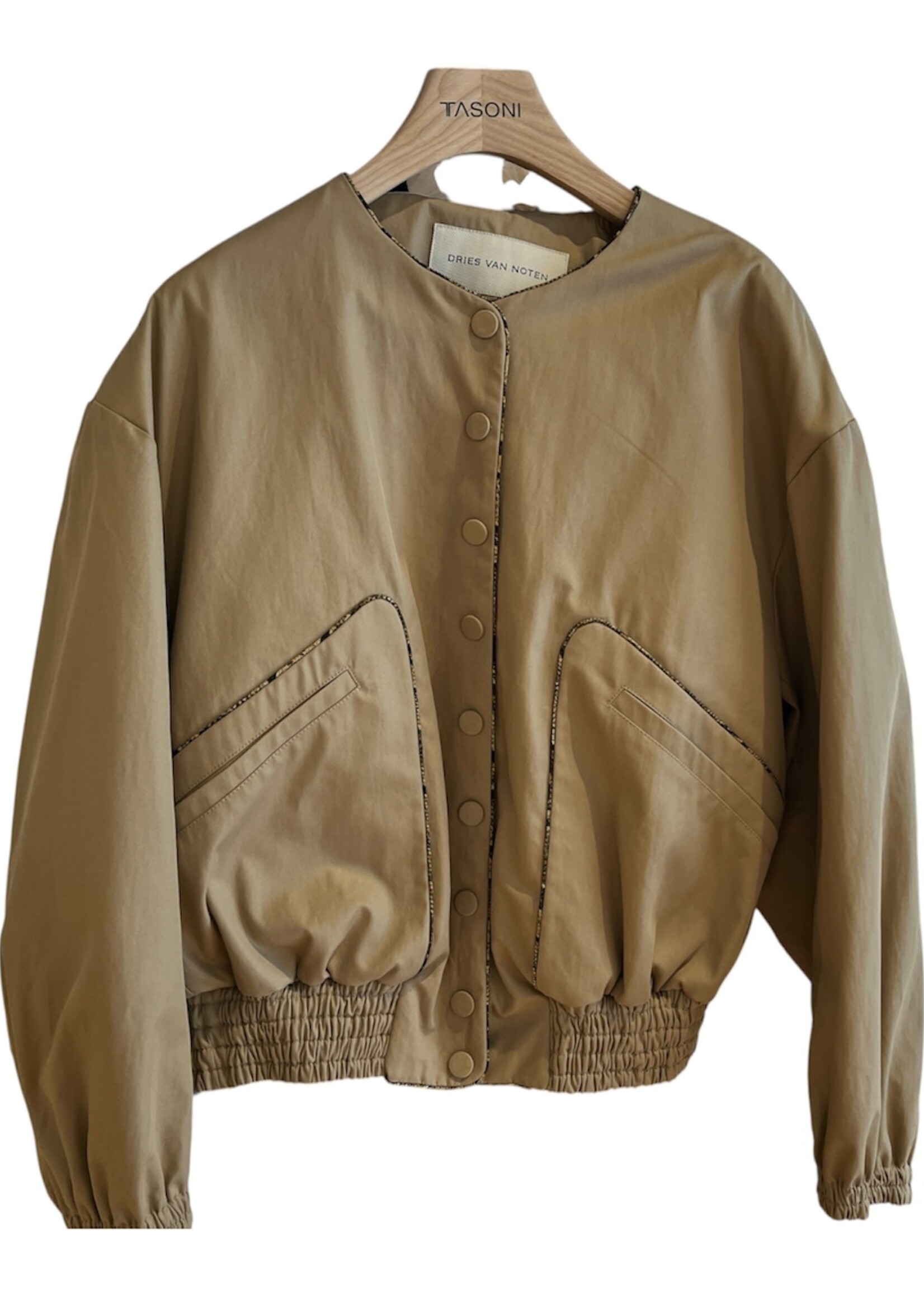 Dries Van Noten Dries Van Noten Jacket, Beige, Vadon Round Neck Elastic Waist Button Up Jacket