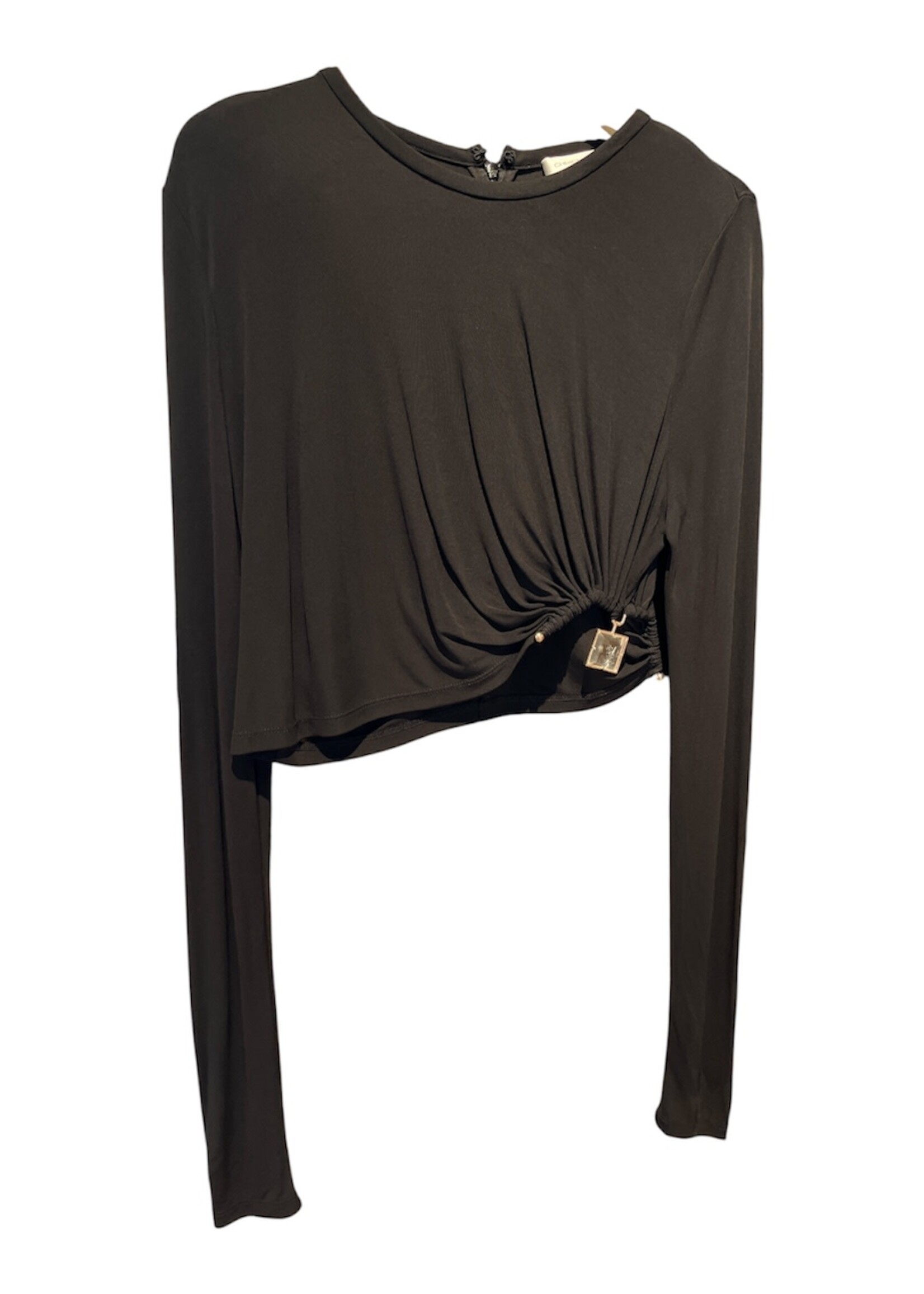 Christopher Esber Christopher Esber Top, Black, Crew Neck Long Sleeve Top In Black w/ Bezel Quartz Detail