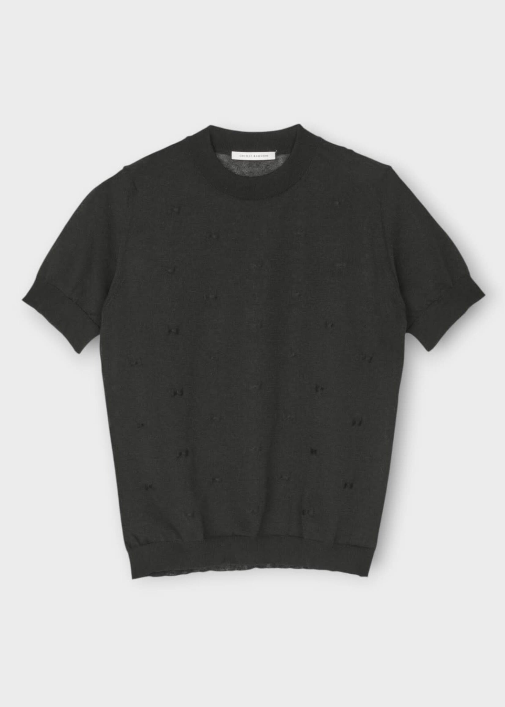 Cecilie Bahnsen Cecilie Bahnsen Top, Black, Cbfillo High Neck Short Sleeve In Black w/ Windflower Embroidery