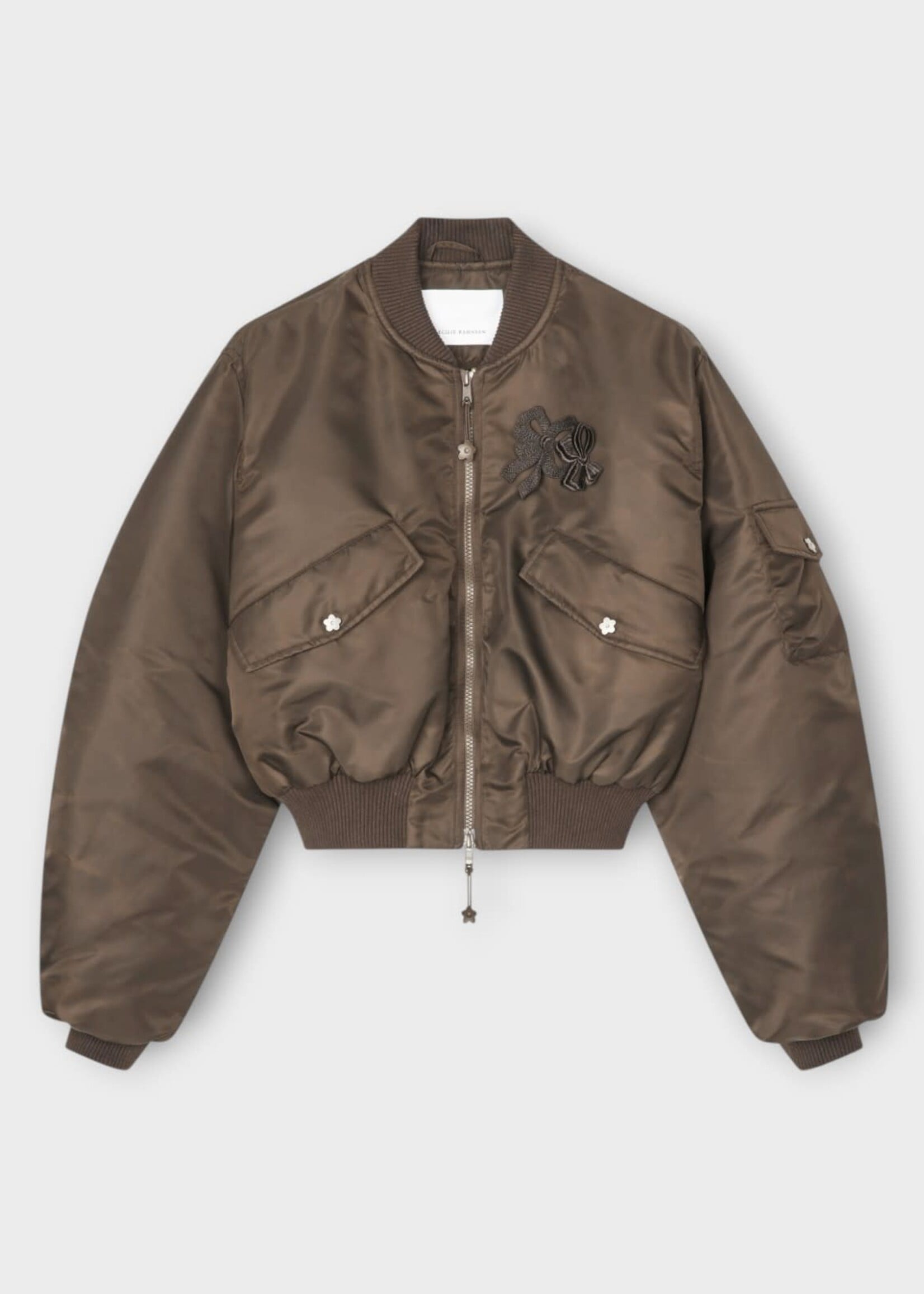 Cecilie Bahnsen Cecilie Bahnsen Jacket, Brown, Cbcallie Technical Zipped Cropped Bomber In Brown w/  Oversized Sleeves