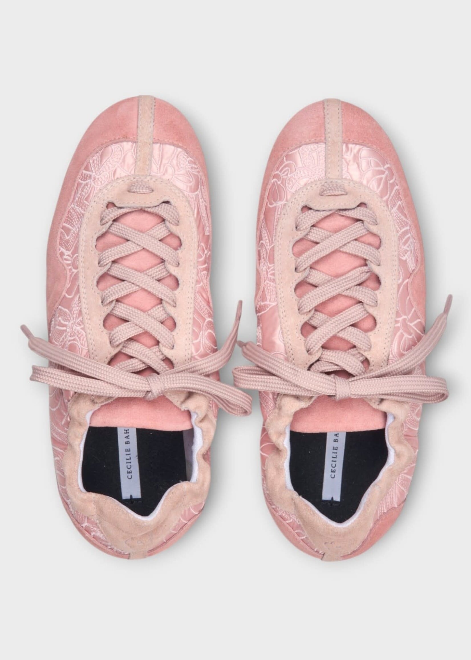 Cecilie Bahnsen Cecilie Bahnsen Sneakers, Pink, Cbblaise Soft Suede & Nylon Sneakers In Blush Pink w/ Windflower Embroidery