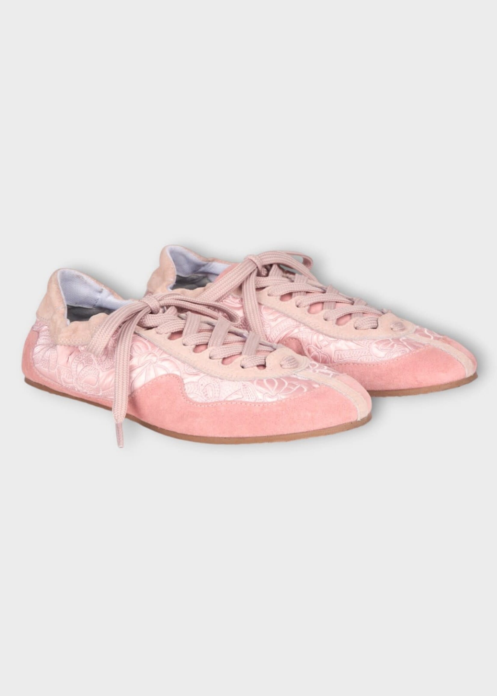 Cecilie Bahnsen Cecilie Bahnsen Sneakers, Pink, Cbblaise Soft Suede & Nylon Sneakers In Blush Pink w/ Windflower Embroidery