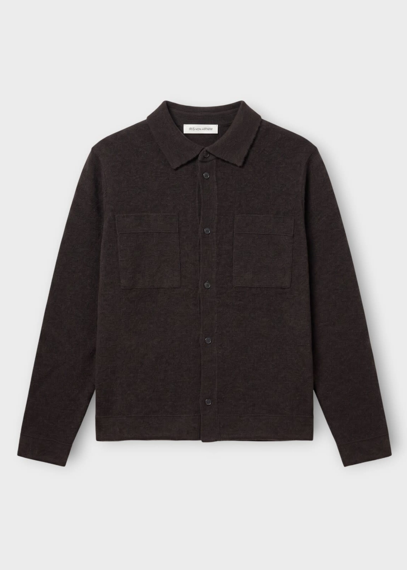 Iris Von Arnim Iris von Arnim Knitwear, Brown, Maurice Cashmere & Silk Collared Buttoned Jacket In Chocolate w/ Chest Pockets