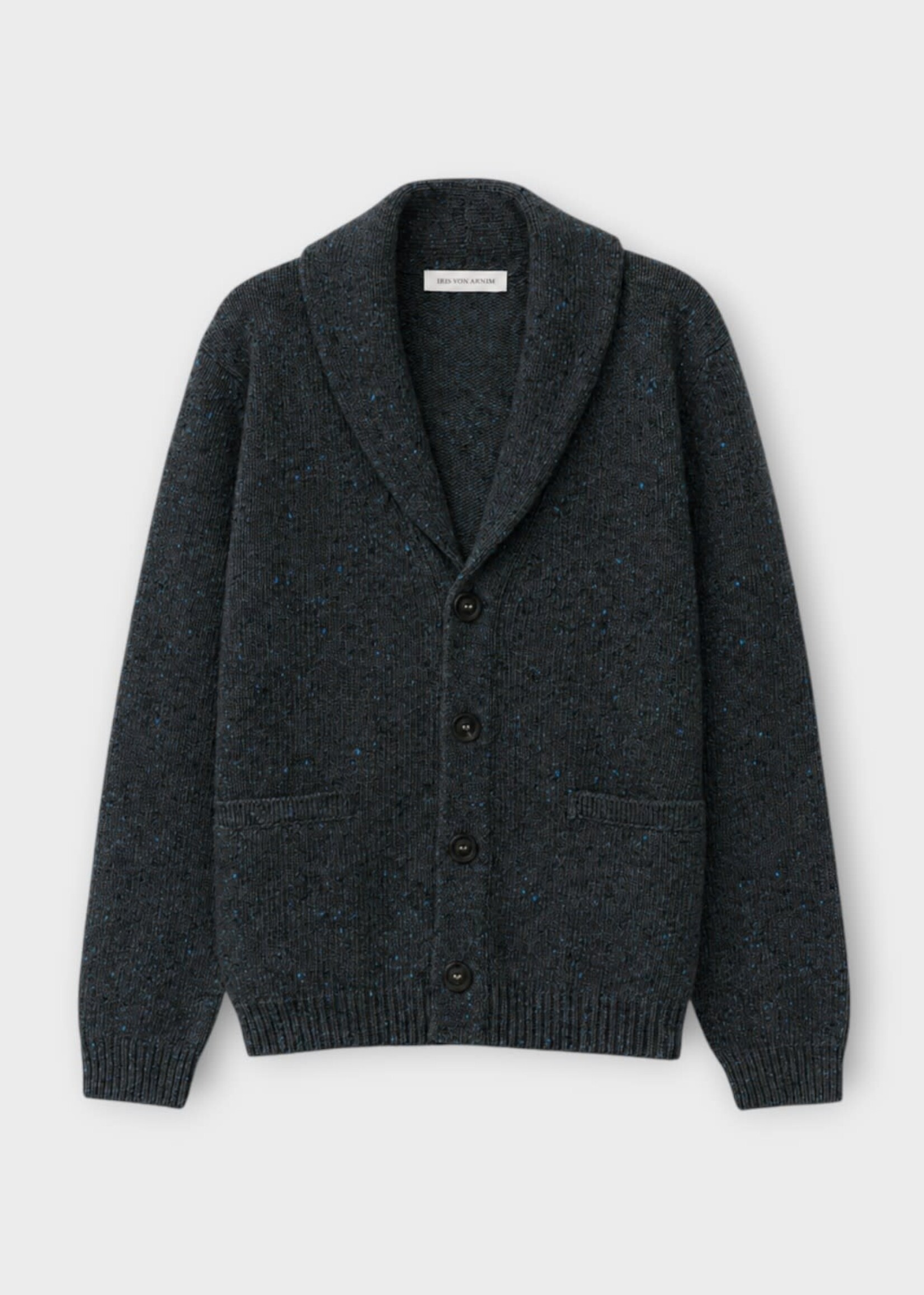 Iris Von Arnim Iris von Arnim Knitwear, Navy, Callum Wool & Cashmer Collared Buttoned V-Neck Cardigan In Navy