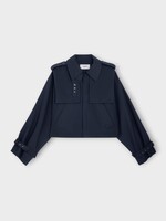 Celine Celine Jacket, Navy, Wool And Cotton Loose Fit Cropped Jacket In Navy