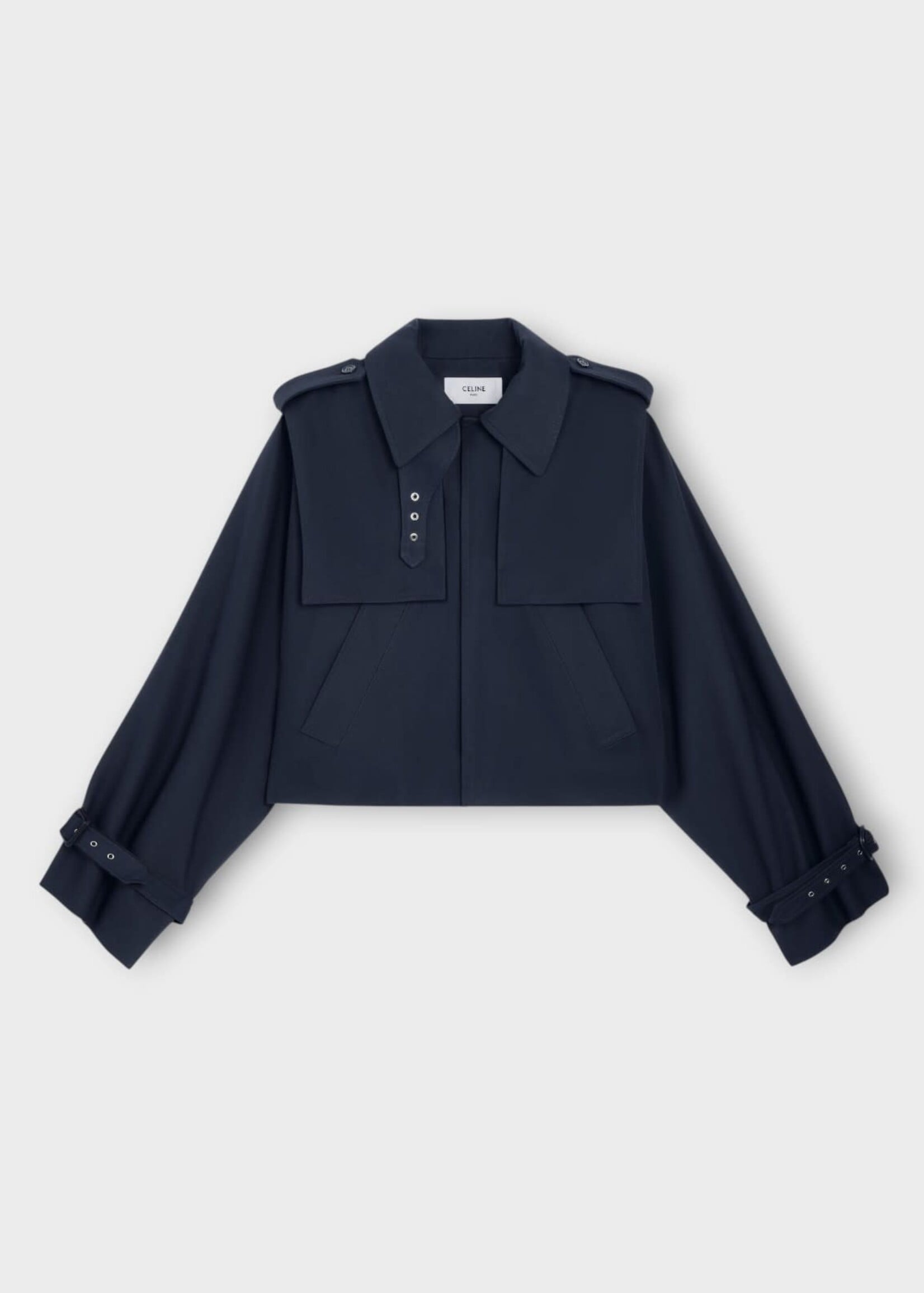 Celine Celine Jacket, Navy, Wool And Cotton Loose Fit Cropped Jacket In Navy