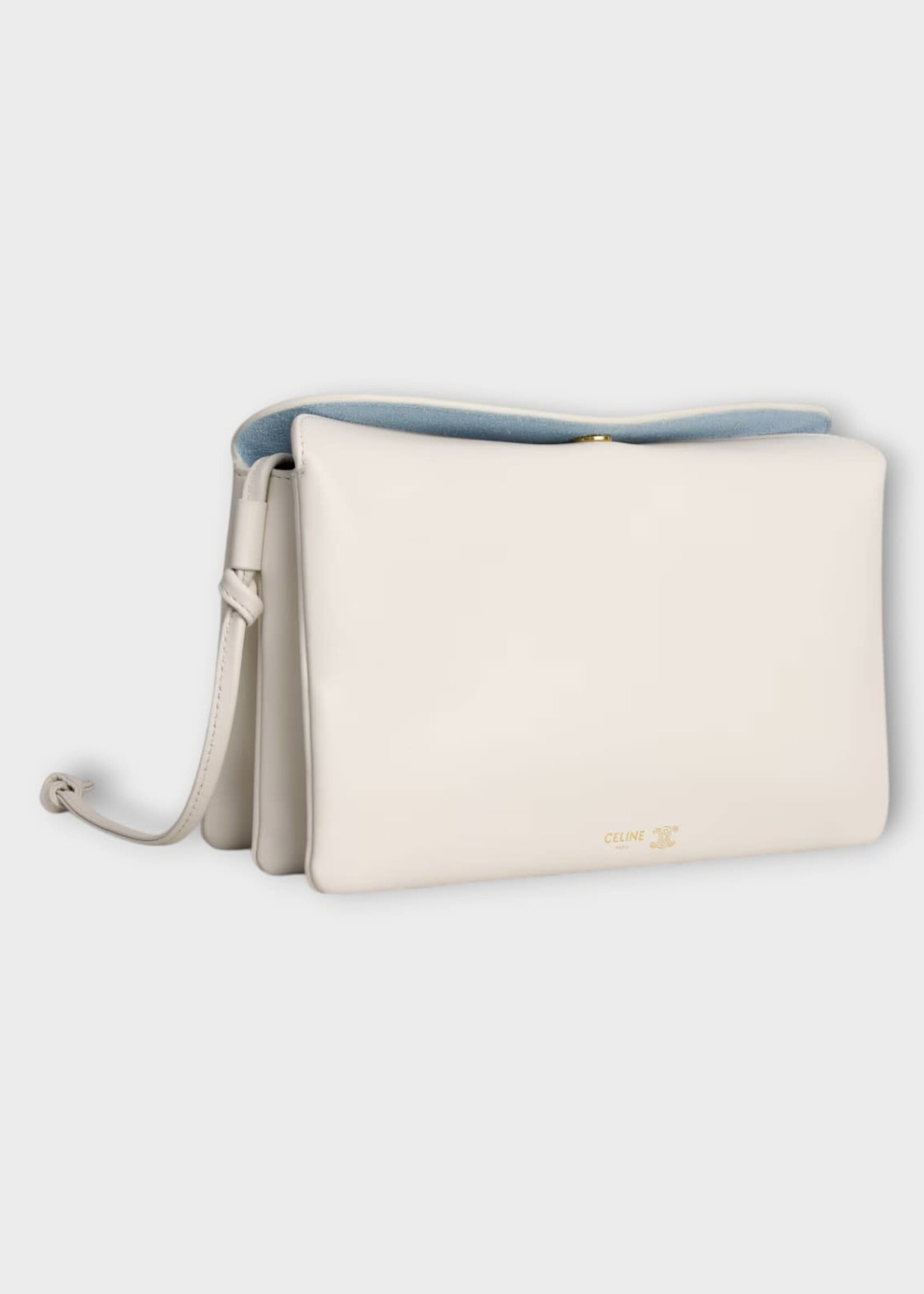 Celine Celine Bag, White, Trio Flap Smooth Lambskin In Rice