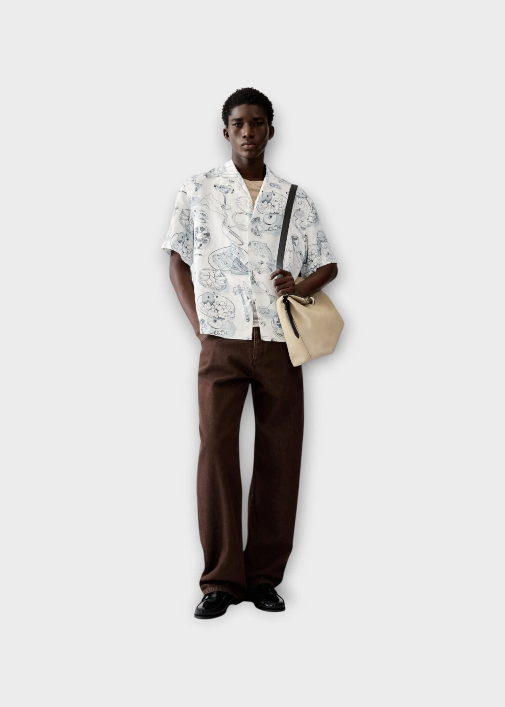 Jacquemus Jacquemus Shirt, Print, La Chemise Cocktail Short Sleeve In Off-White & Black w/ Table Print