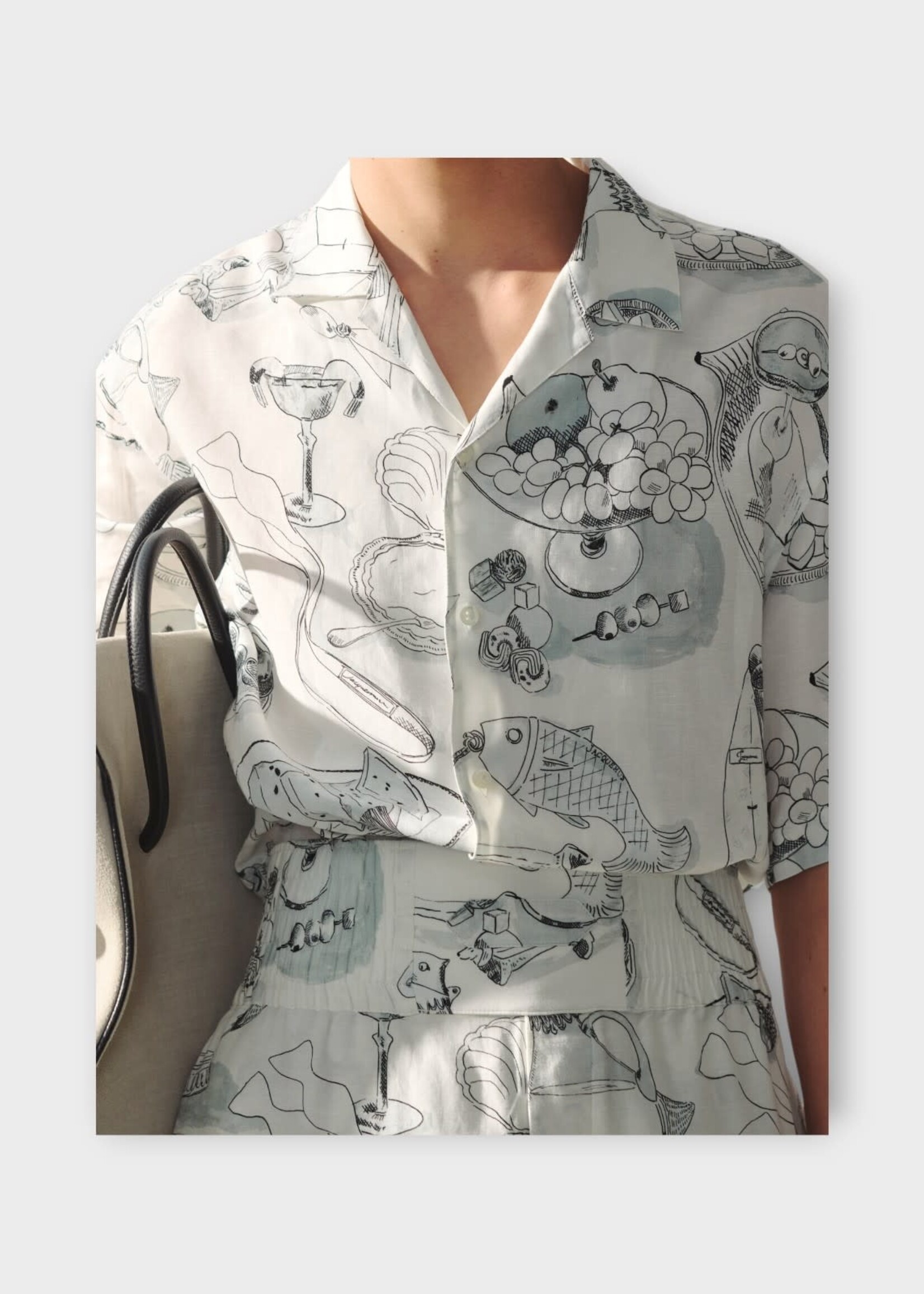 Jacquemus Jacquemus Shirt, Print, La Chemise Cocktail Short Sleeve In Off-White & Black w/ Table Print