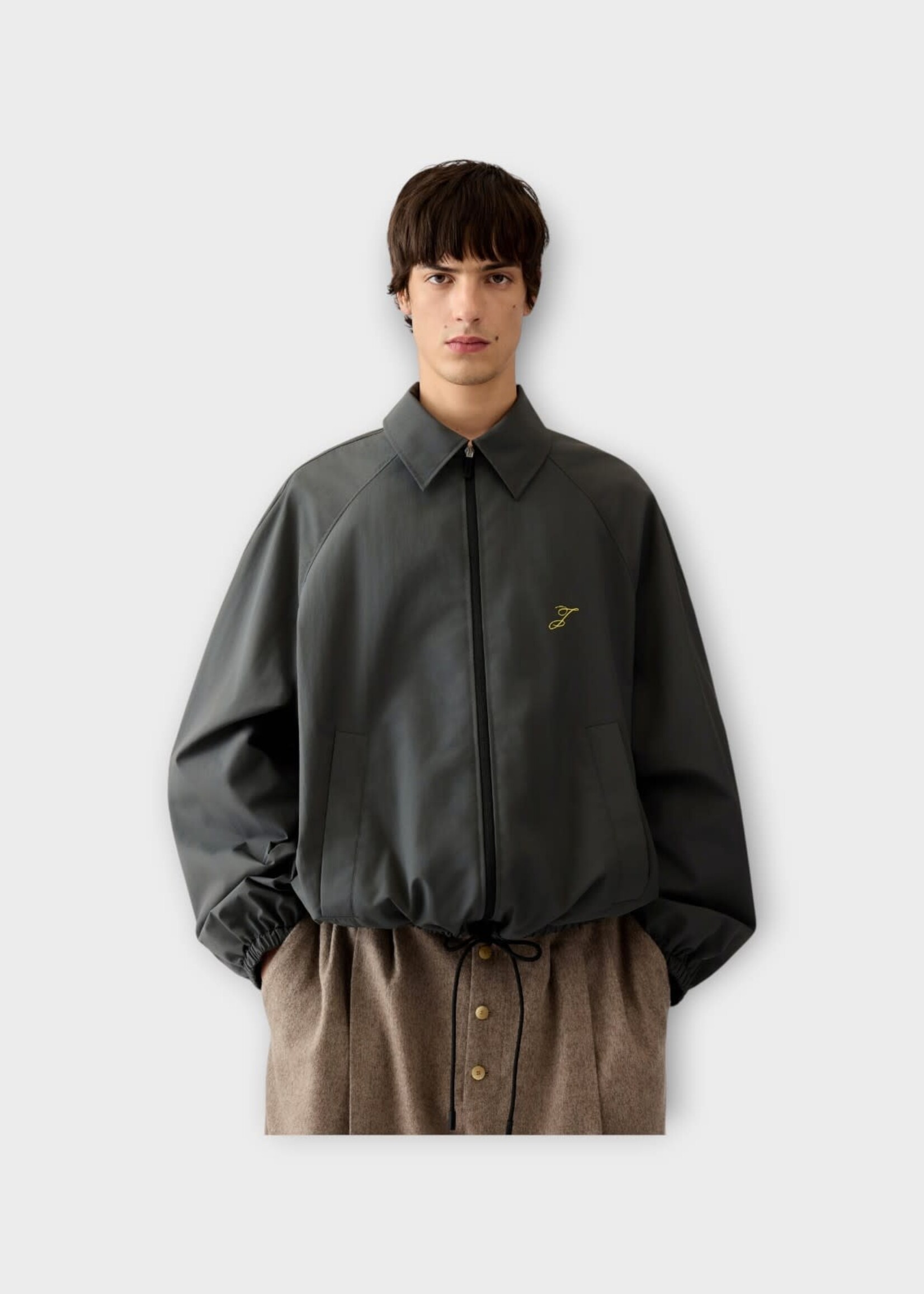 Jacquemus Jacquemus Jacket, Grey, Le Coupe-Vent Wind Breaker Collared Jacket In Dark Grey w/ Logo Embroidery