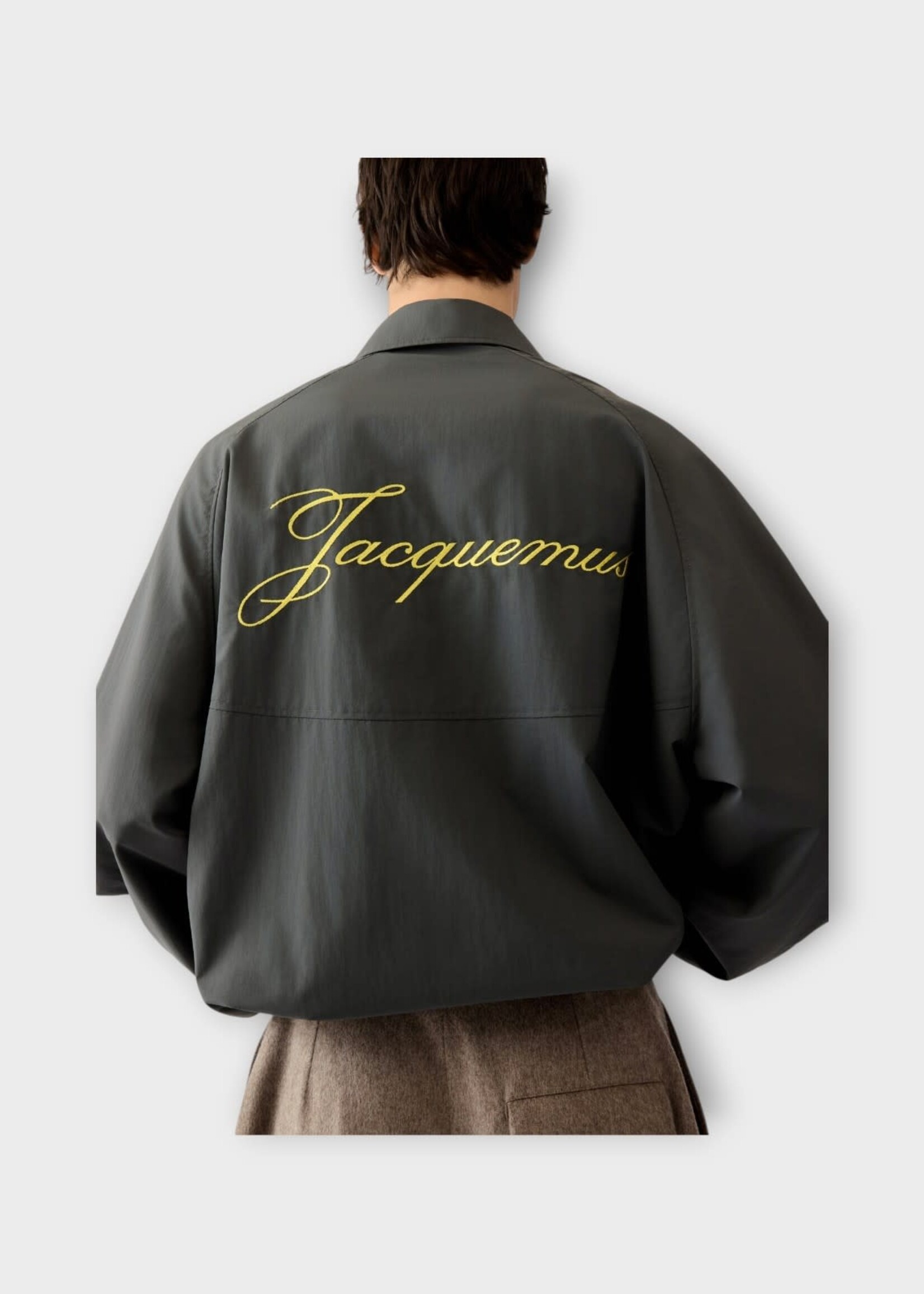 Jacquemus Jacquemus Jacket, Grey, Le Coupe-Vent Wind Breaker Collared Jacket In Dark Grey w/ Logo Embroidery