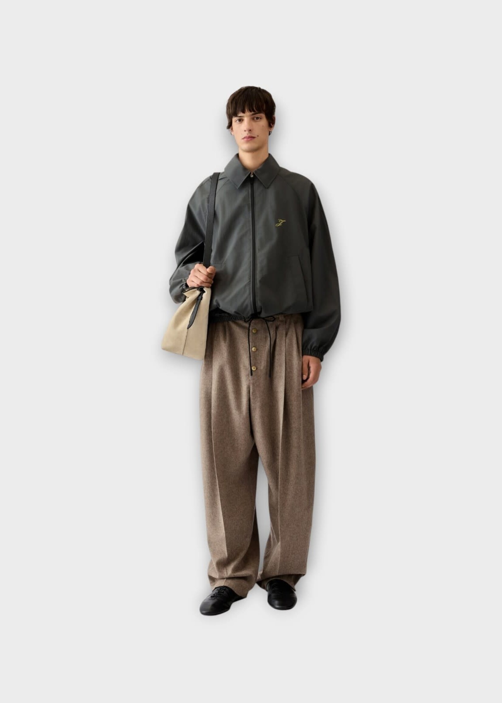 Jacquemus Jacquemus Jacket, Grey, Le Coupe-Vent Wind Breaker Collared Jacket In Dark Grey w/ Logo Embroidery