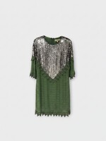Valentino Valentino Dress, Multi, Chiffon Embroidered Mini Dress In Green Bay & Silver