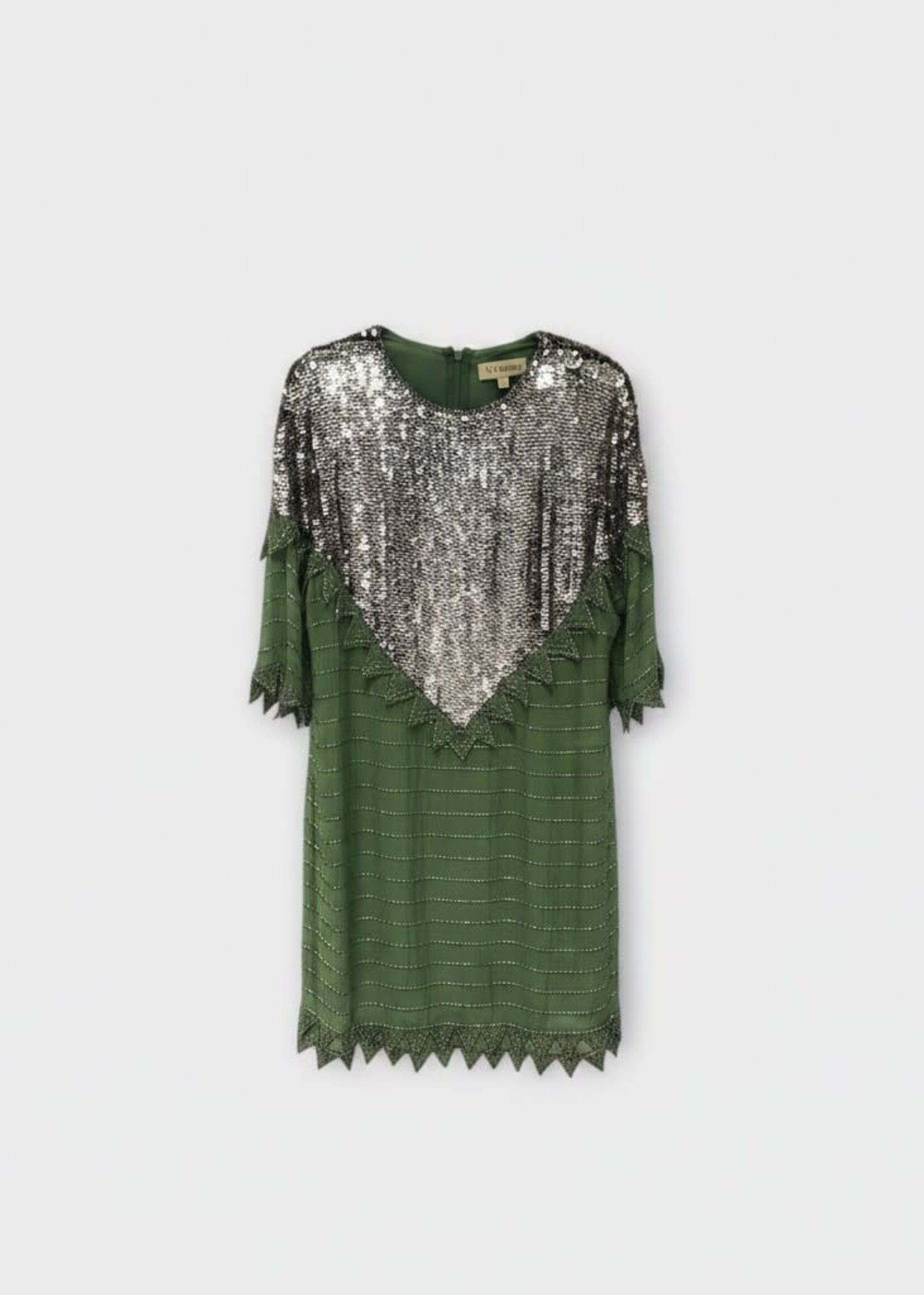 Valentino Valentino Dress, Multi, Chiffon Embroidered Mini Dress In Green Bay & Silver